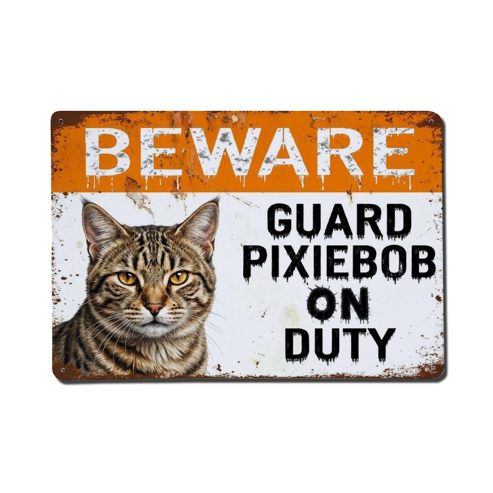 Vintage Funny Pixiebob Guard Beware of Cat Balcony Metal Tin Sign