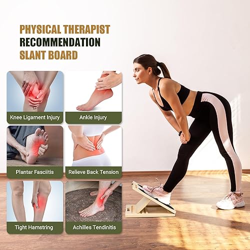 Miniatura 5 de Slant Board for Calf Stretching, Adjustable Portable Wooden Incline Board for Calf Stretcher with Training Poster, 300 Lbs Weight Capacity Calf