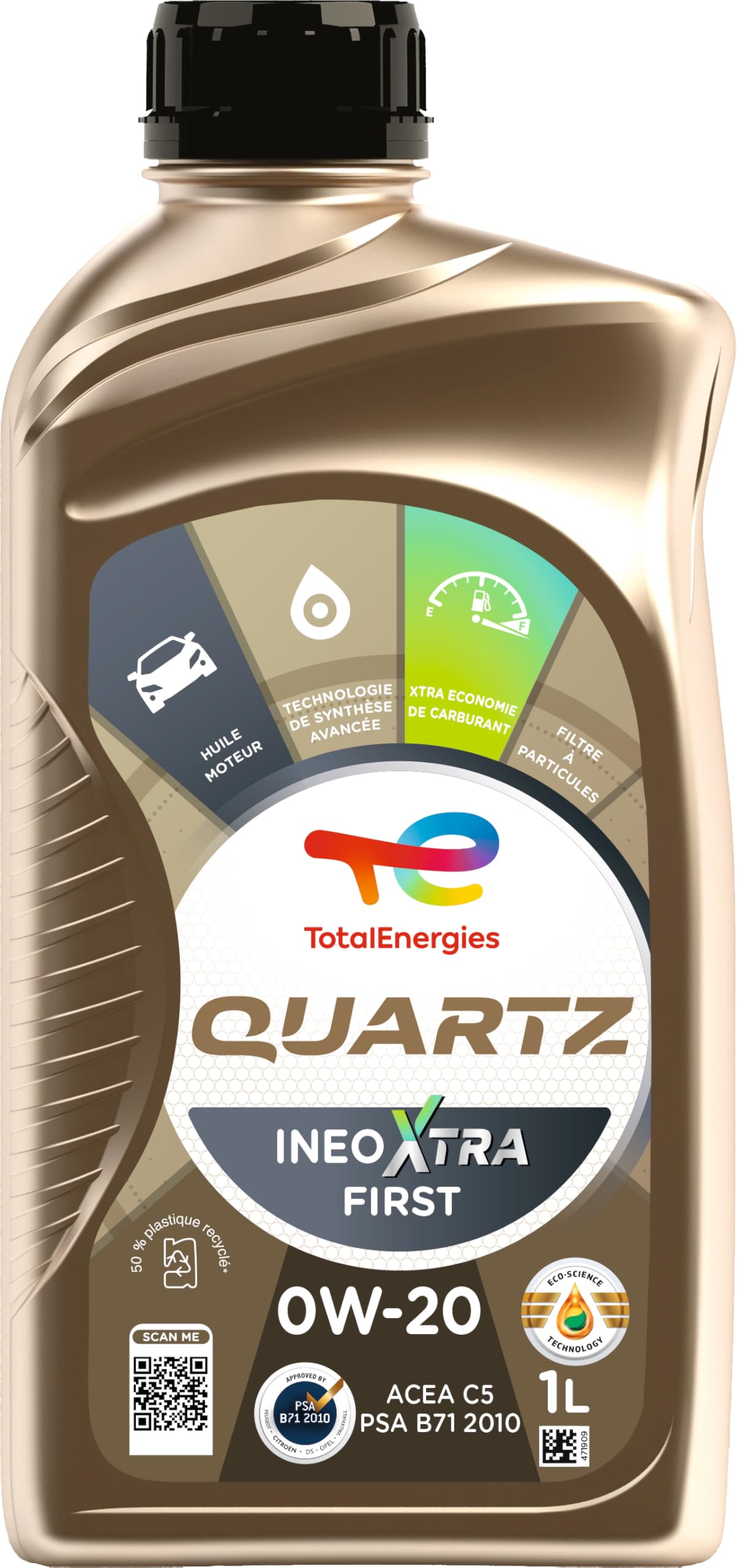 TotalEnergies Quartz Ineo Xtra First 0W-​20, Huile moteur essence et Diesel, 1 litre