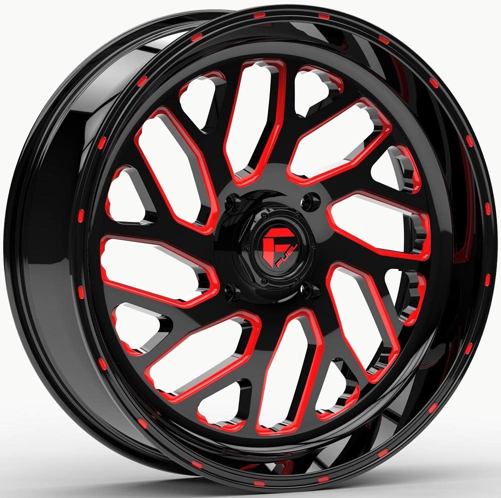 Bundle - 9 Items: Fuel Triton 24" Wheels Red 50" MotoSlayer Tires [4x137 Bolt Pattern 12mmx1.25 Lug Kit]