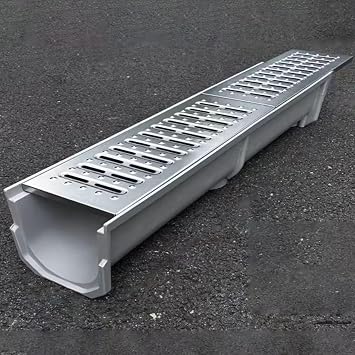 Resin Trench Drain System for Yard, Driveway Drain and Stainless Steel Grate Kit, Channel Drains Outdoor, Under Deck Drainage System for Patio Sidewalk Garden Garage 100x25x17.5cm