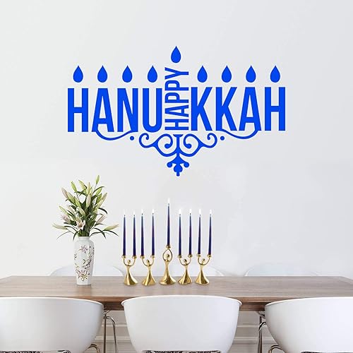 Miniatura 3 de Calcomanía de vinilo para pared, velas de Happy Hanukkah, 23 x 38 pulgadas, calcomanía decorativa con forma de portavelas de menorá, decoración para