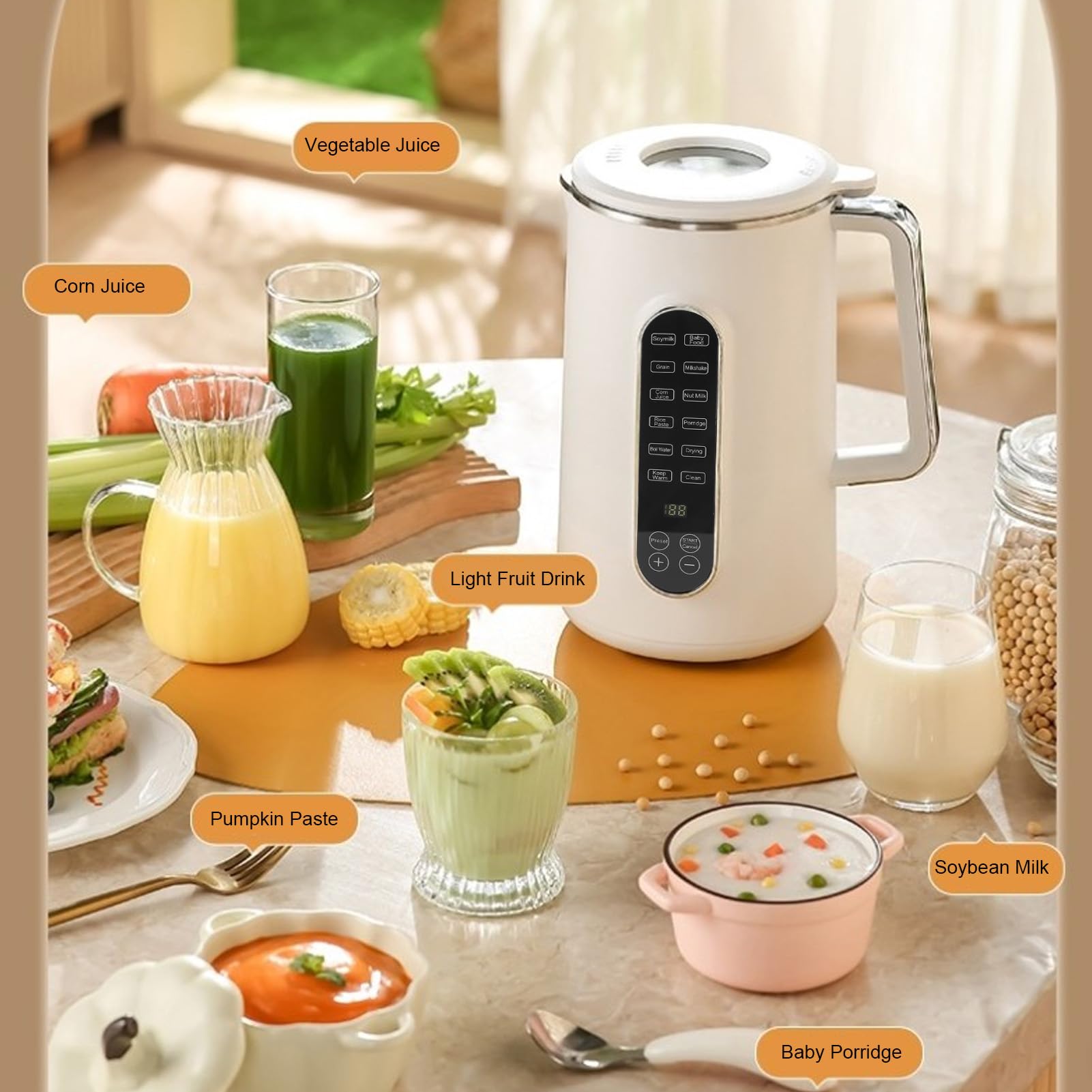Machine à Lait de Noix Intelligente Touch, 10 Lames en Acier Inoxydable, Machine à Lait de Soja pour la Cuisine Domestique (Prise UE 220V)