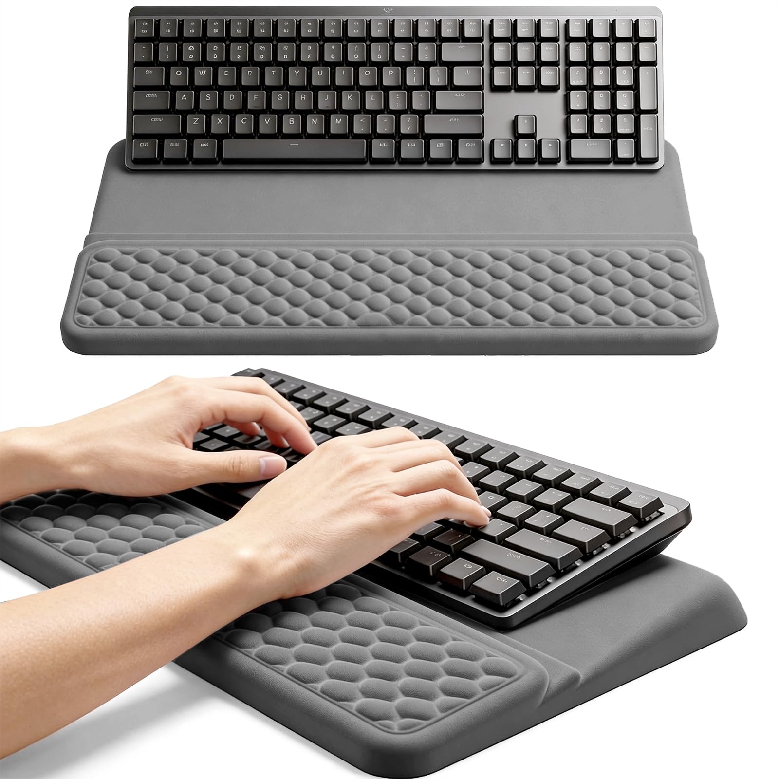 Purecas Ergonomic Keyboard Wrist Rest with Stand – 2-in-1 Memory Foam Support Pad & Keyboard Riser for Typing, Wrist Pain Relief, Non-Slip Desk Tray for Office, Home Working & Gaming Setup(Grey)