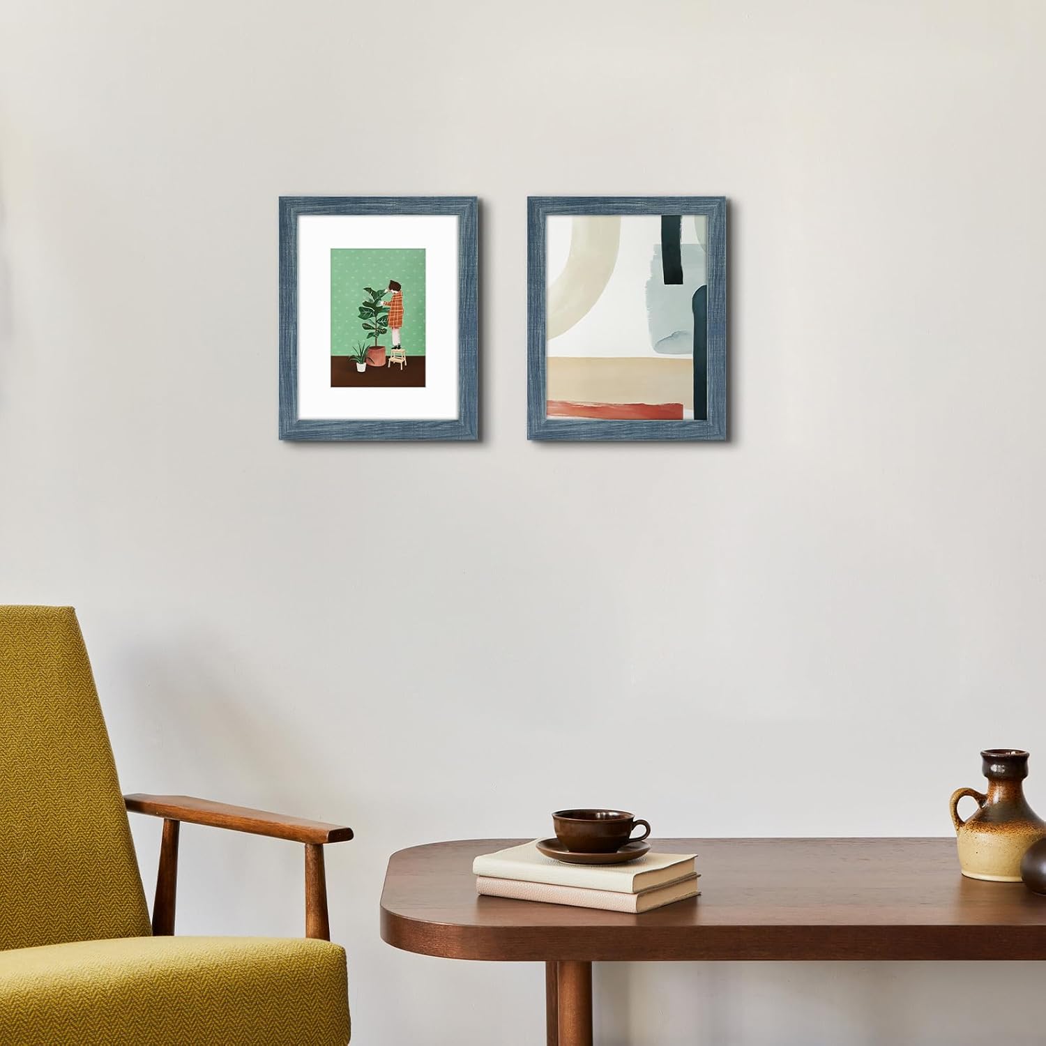 Frametory, 8x10 Picture Frame with Mat for 5x7 Photo, for Wall and Tabletop (Blue, 2 Pack)