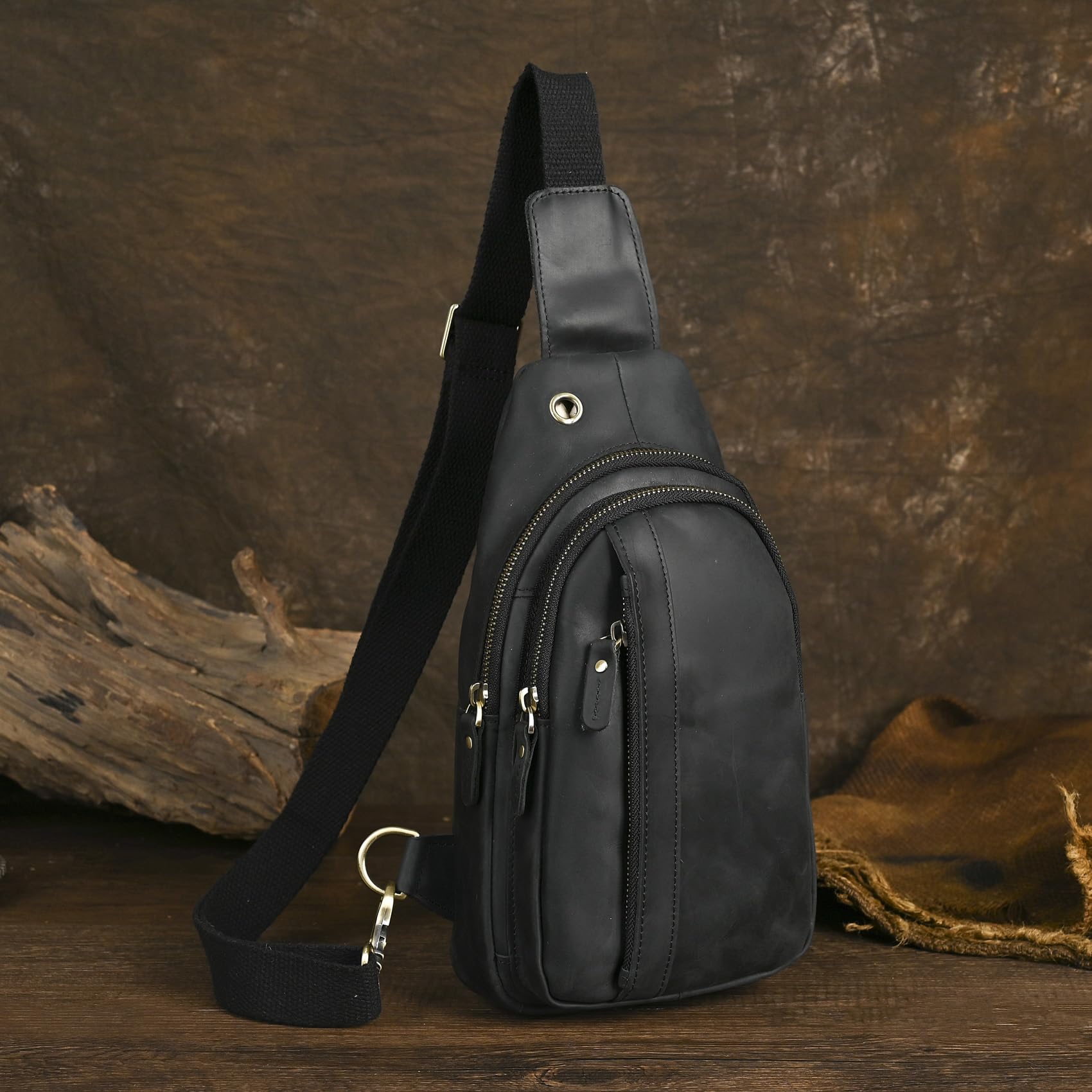 Le'aokuu Sac Poitrine Hommes Sacoche à Bandoulière Vintage en Cuir Véritable Voyage