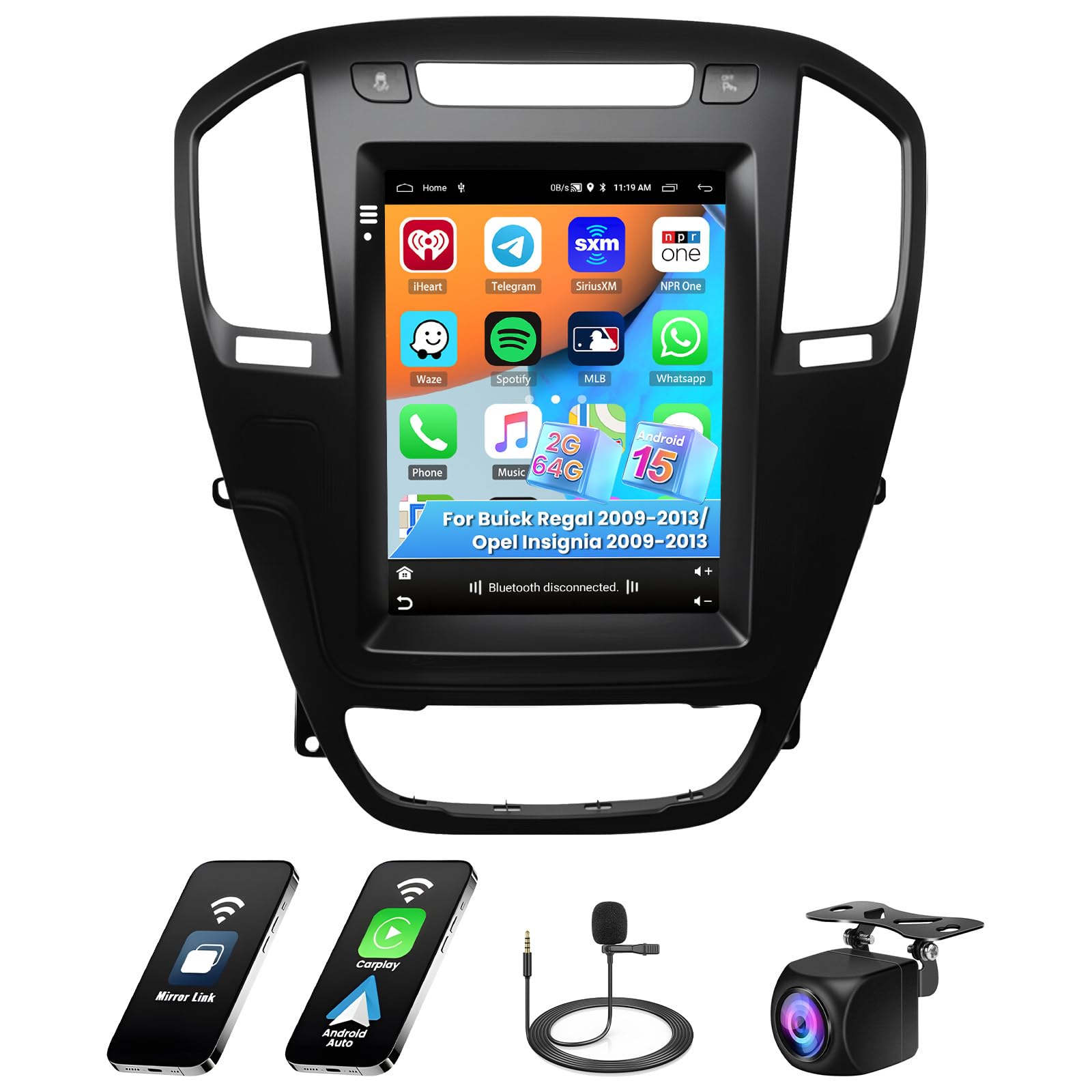 Hikity 2G 64G Autoradio Android 15 Für Opel Insignia Buick Regal 2009-2013 mit Wireless Carplay Android Auto,9.7 Zoll Touchscreen Auto Radio mit GPS Navi Bluetooth WiFi RDS FM SWC MIC Rückfahrkamera