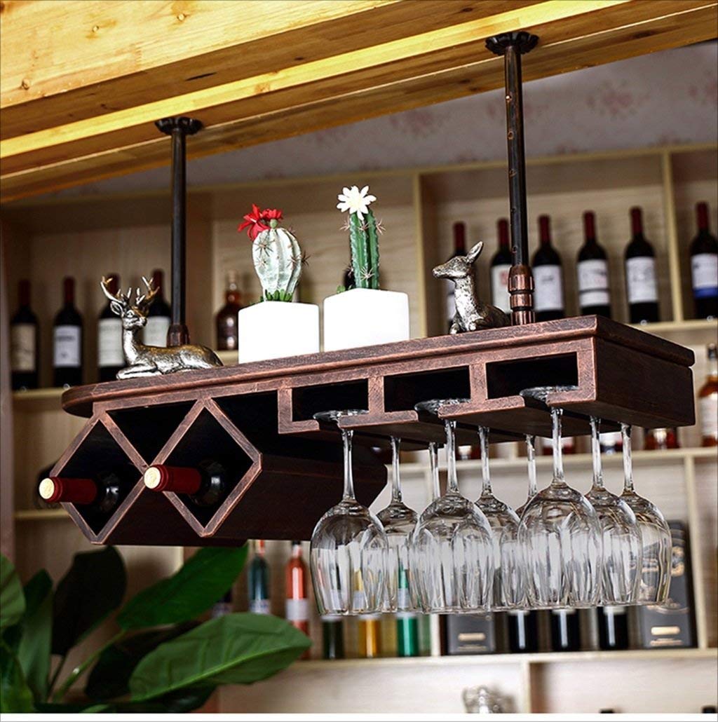 Mueble botellero de madera y hierro retro para bar de 80 x 28 cm