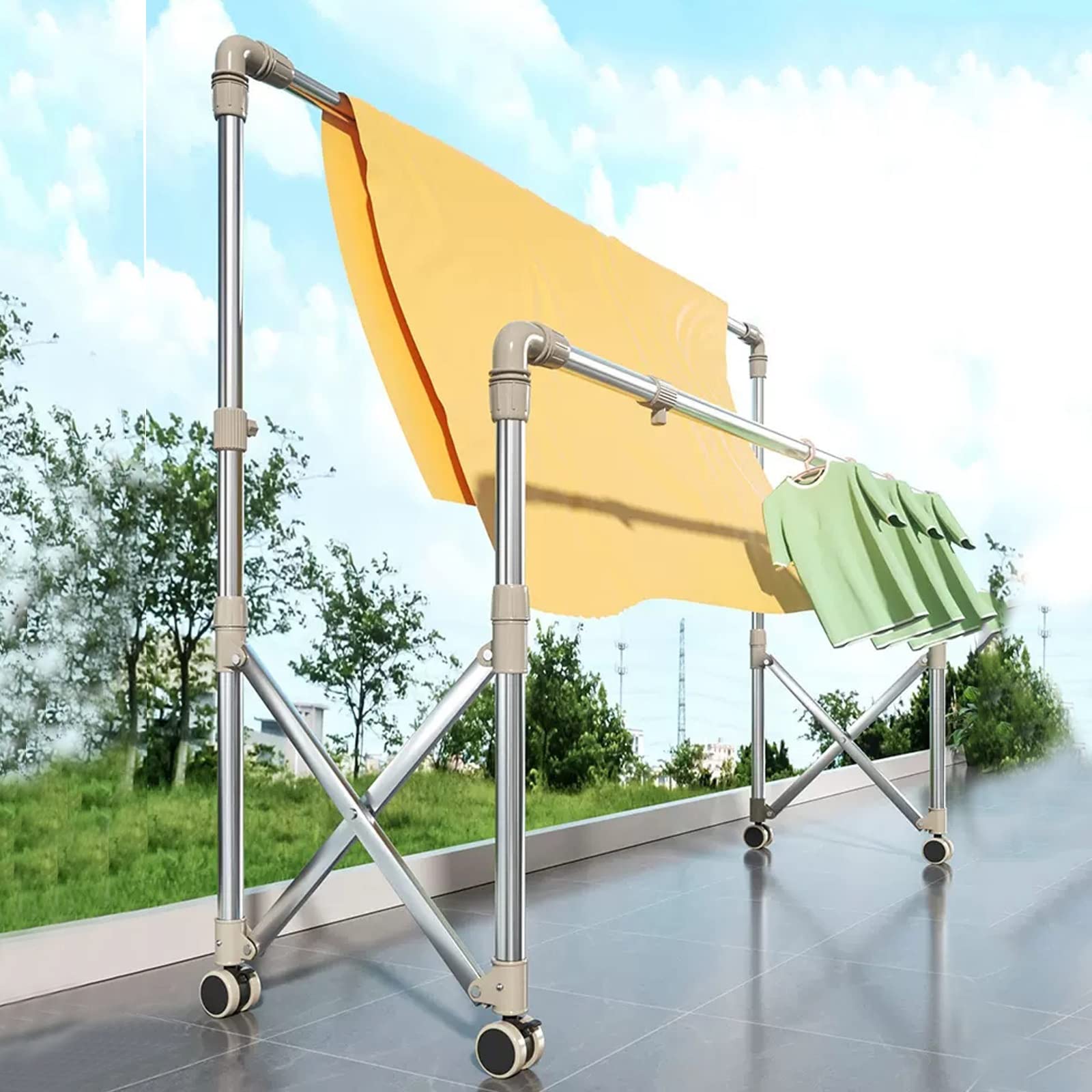 uoXHFdh Foldable Clothes Drying Rack Stainless Steel Laundry, Clothing(With Castors)