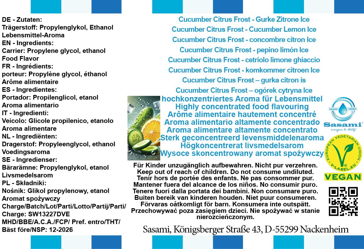 Cucumber Citrus Frost - Gurke Zitrone Ice Aroma Konzentrat - Vegan - Sasami - 100ml