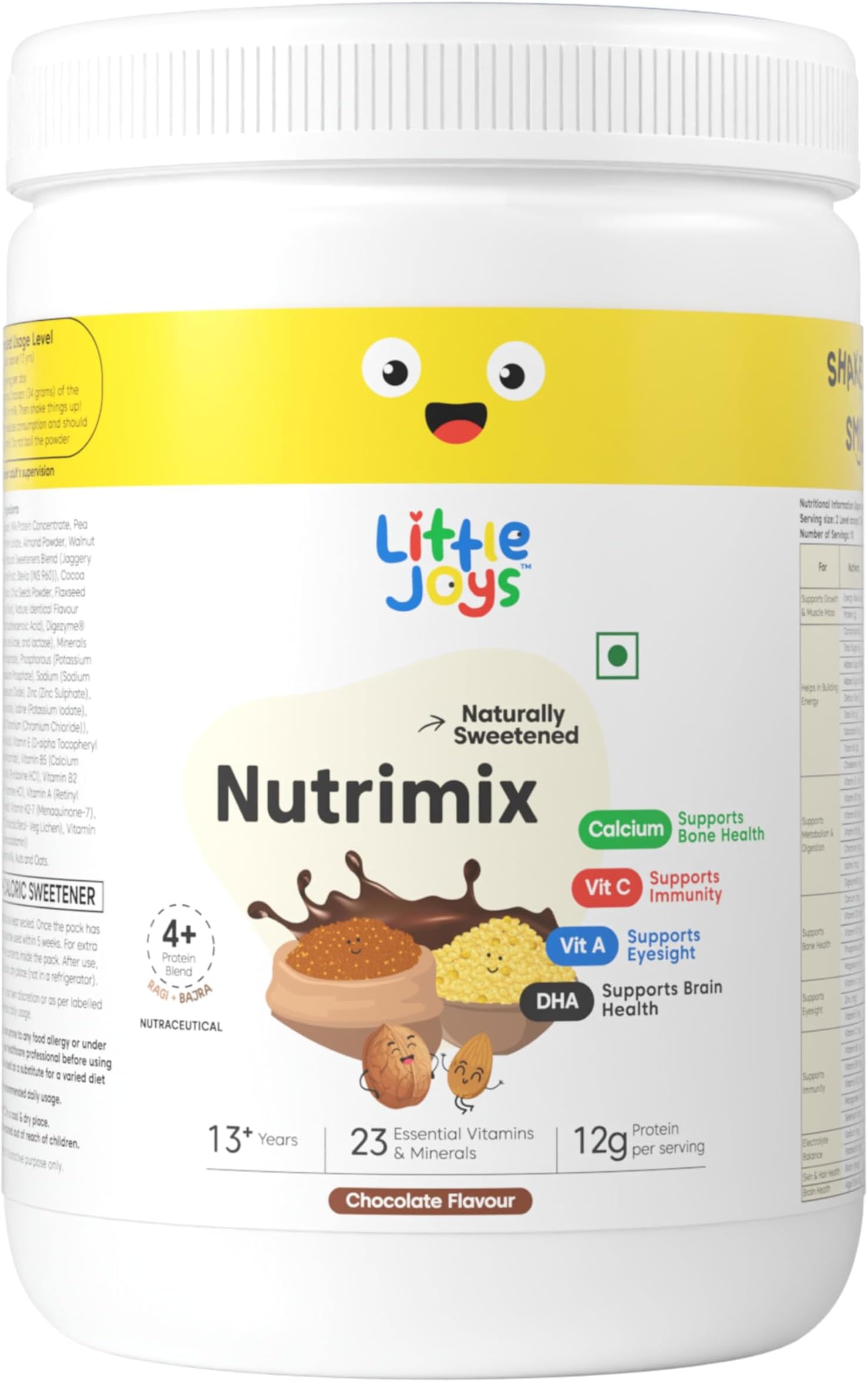 Little Joys ActiveMix for Kids 13+ years | No White Sugar | With Vitamin A, C, DHA, Calcium | For Healthy Growth & Nourishment | With 23 essential Vitamins & Minerals | 350g