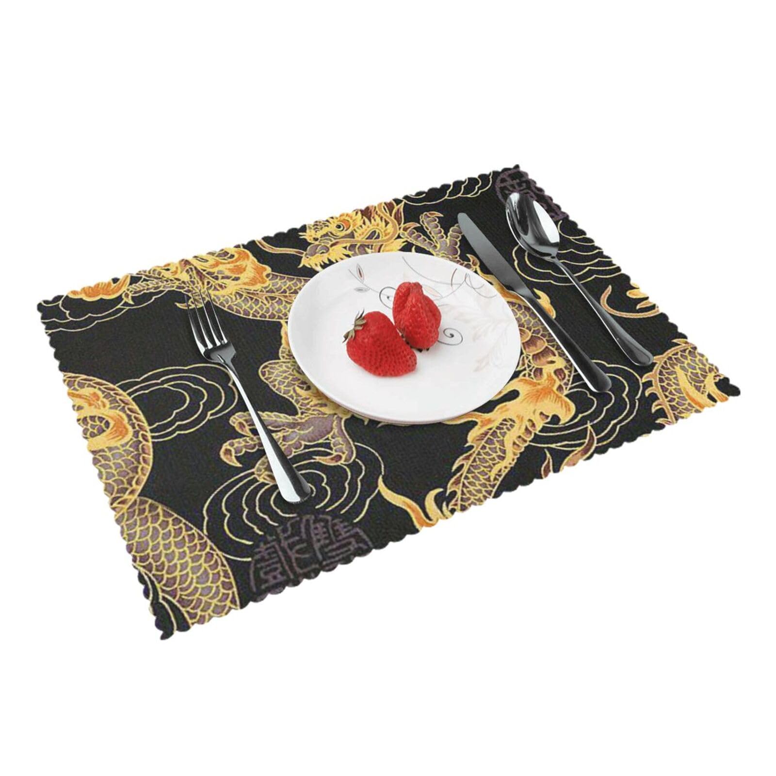 Yellow Dragon Printed Placemats Set of 4 PCS Washable Placemat for Kitchen Table Heat-resistant Table Mats 45x30 CM