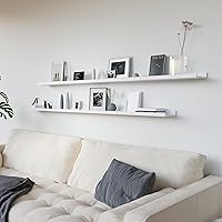 Vista 5 de RICHER HOUSE Juego de 8 estantes flotantes montados en la pared, estantes colgantes para libros con borde para almacenamiento, estante blanco