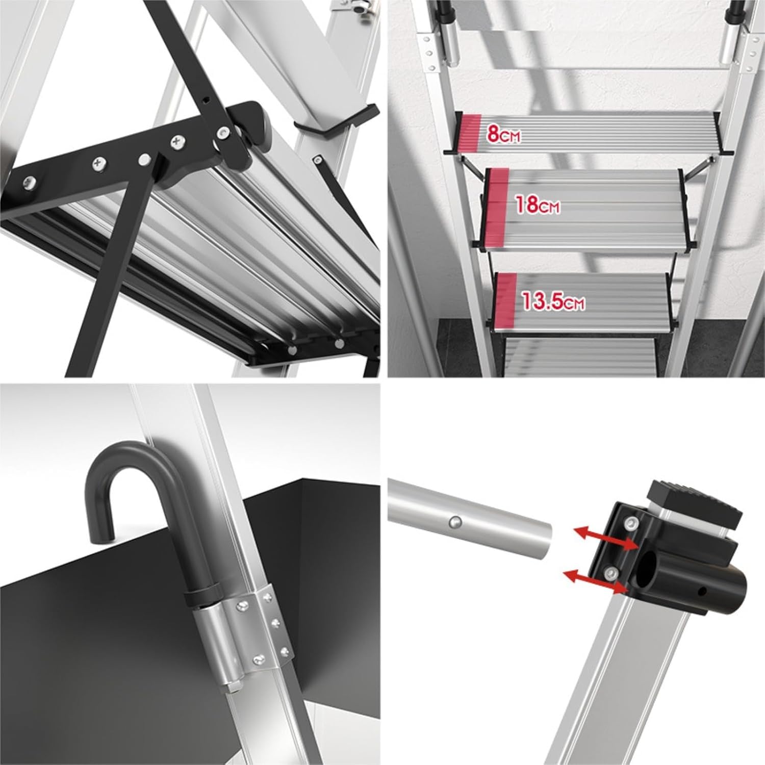 Attic Ladders 4.7ft 4-Step Ladder, Aluminum Bunk Bed Ladder, Bunk Ladder with Adjustable Handrail, Household Compact Ladders