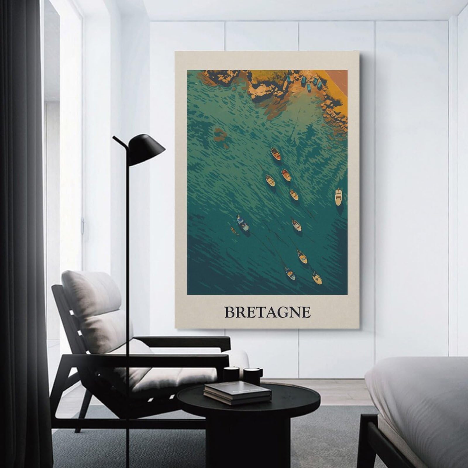 Junmoney Unframe-Style-11 Bretagne Coastal Boats Art Print Canvas Wall Art, 20X30inch(50X75cm), For Bedroom Decor, Cosy Corners Or Studios, Stylish Decor For A Restful Room Update
