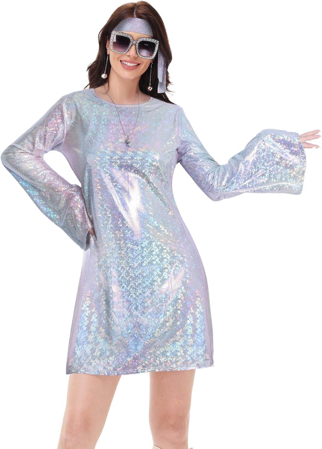 70s Disco Outfit Women - Vintage Sequin Go Go Dance Dress Costume - Shiny Disco Dress for 70's Theme Parties - Image 4