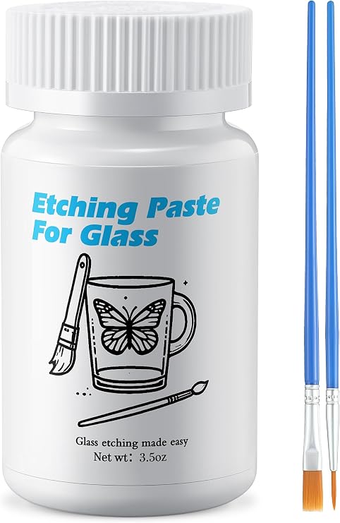 3.5 OZ Glass Etch Starter Cream Kit for Intricate Designs,Etching Art Cream Etching Paste DIY Art Craft Supplies Create Permanently Stunning Etched Designs for Mirrors Windows Glass