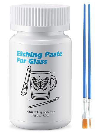 Glass Etching Starter Cream Kit for Intricate Designs - Etching Art Cream 2.8 oz - Etching Paste - DIY Art Craft Supplies - Create Permanent Amazing Etching Designs for Mirrors and
