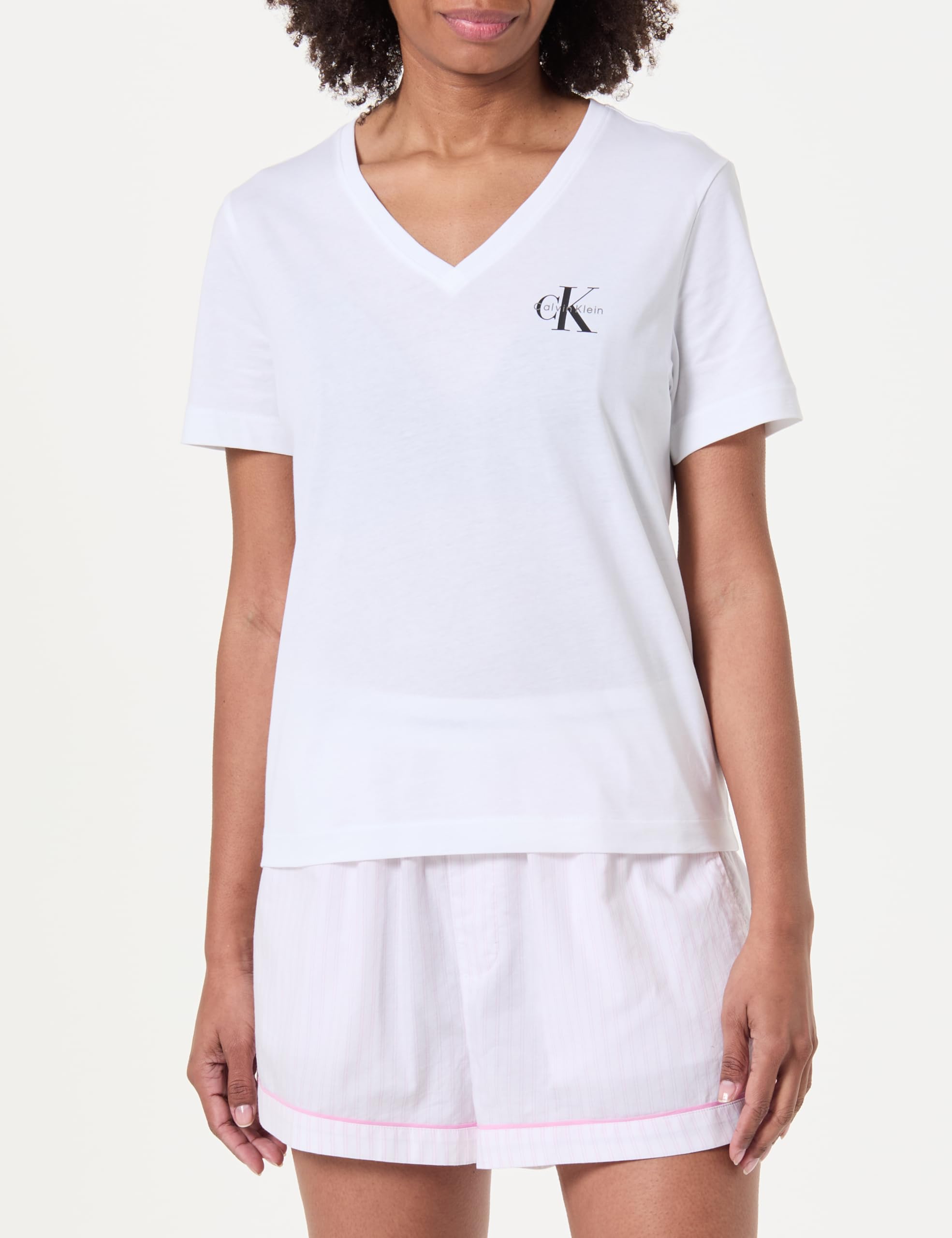 Calvin Klein Damen 2er Pack T-Shirts Kurzarm Logo Tee mit V-Ausschnitt