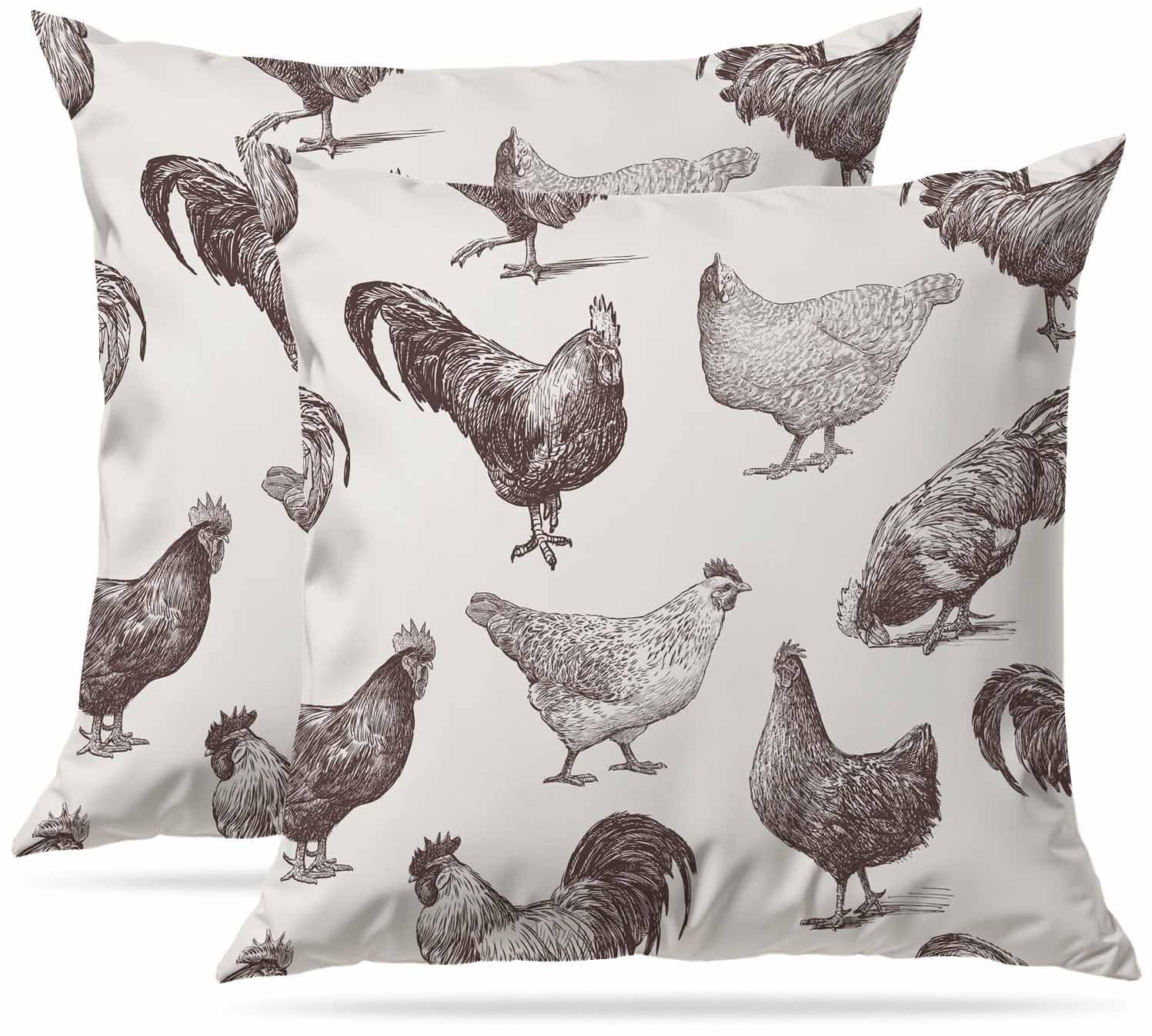 Zovinex Cocks And Hens Cushion Covers Set Of 2 Pack 50 X 50 Cm Soft Short Plush Decorative Throw Pillow Cases Cute Pillow Cover For Sofa Bed Garden Outdoor Decor With Invisible Zipper Pillow Covers