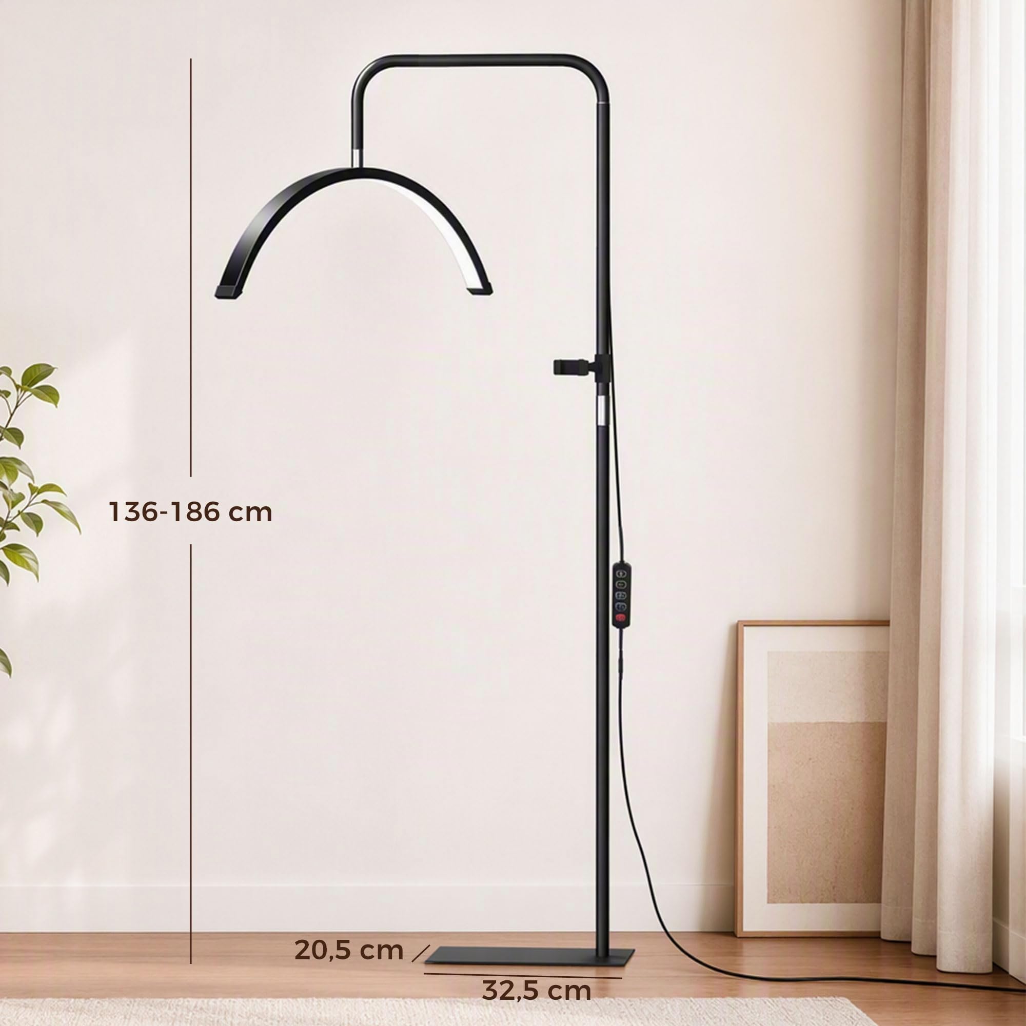 HOMCOM Lampadaire LED Demi-Lune Rotative 350° Dimmable 36 W 4150LM Noir