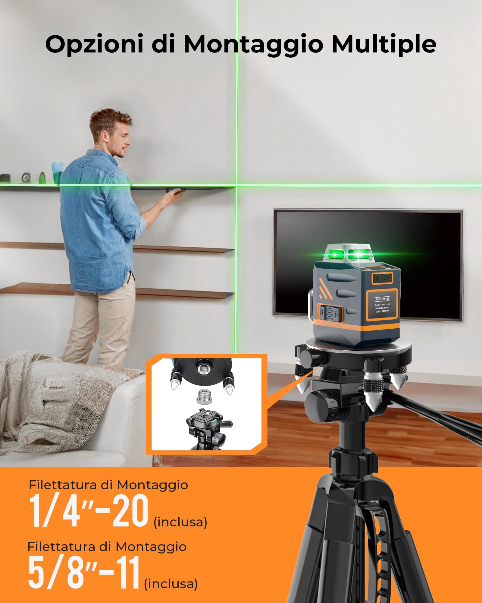 CIGMAN Treppiede 1,5 m Treppiede in alluminio per livella laser, con livella a bolla, con filettatura maschio da 5/8 "-11 e adattatore per vite da 1/4" -20, Borsa per il trasporto inclusa - CTP01