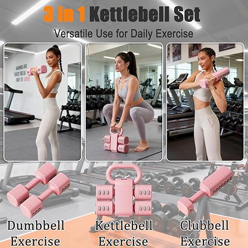 Miniatura 4 de Juego de 2 mancuernas ajustables 4 en 1 para mujer, con ajuste rápido, cada juego de pesas de mano de 2 libras, 3 libras, 4 libras y 5 libras para