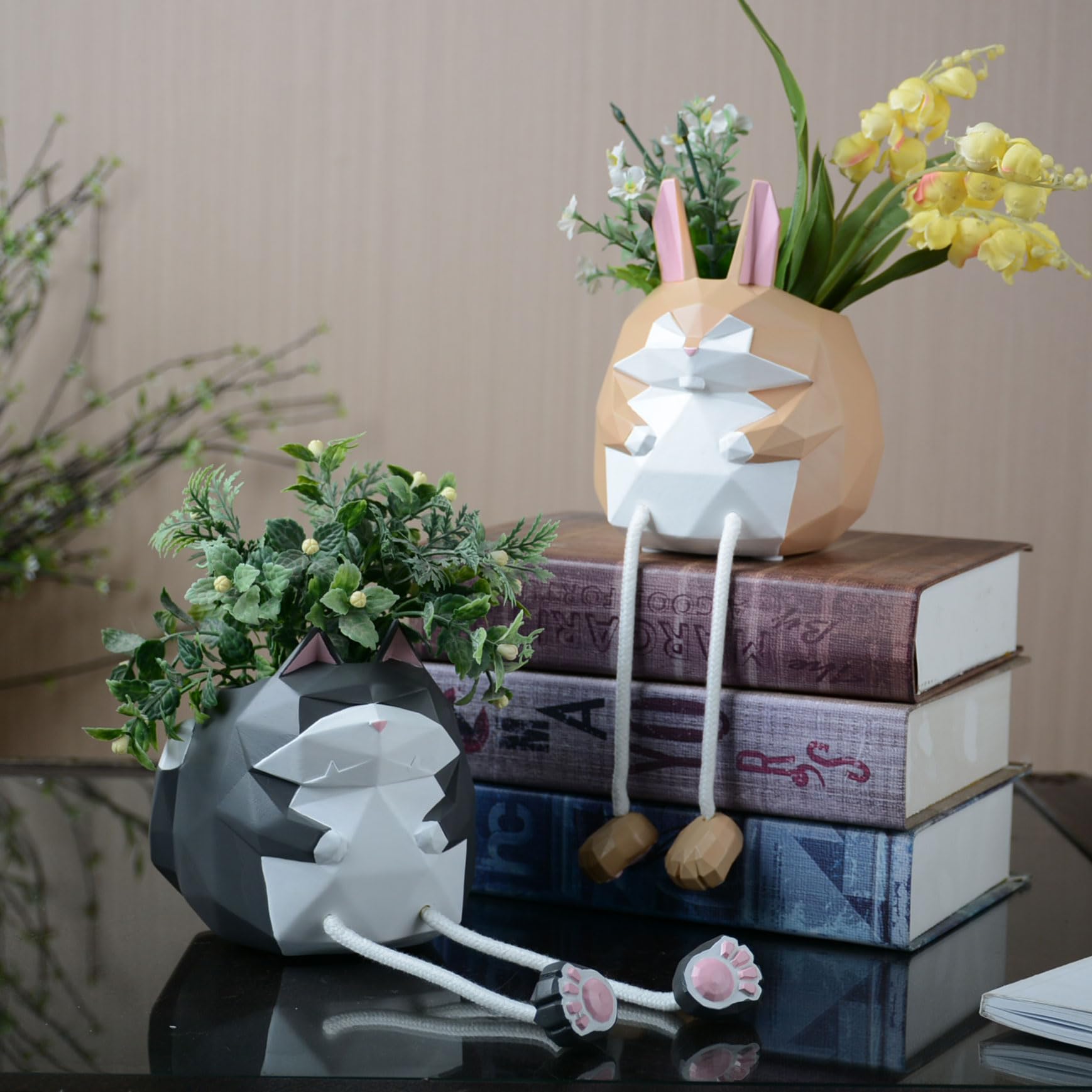 HAUCOZE Gatto Vaso Piante Animale Statua Scultura Moderna Decorazione Arte Casa Regalo Giardino Figurina per Soggiorno Ufficio Resina 13cm