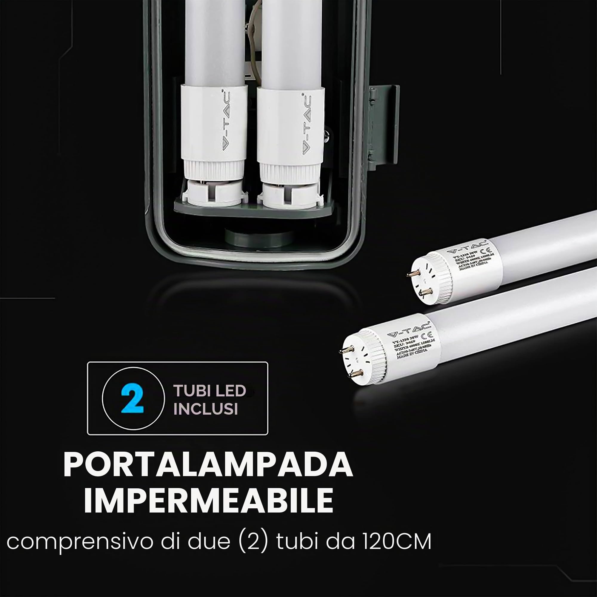 V-TAC 4x Plafoniera LED Impermeabile Doppia 120 CM - 36W - [ Chip Samsung ] - 4 PEZZI - Lampada 3400 Lumen IP65 per Soffitto, Parete, Garage, Magazzino - Doppio Tubo - Luce 4000K Naturale