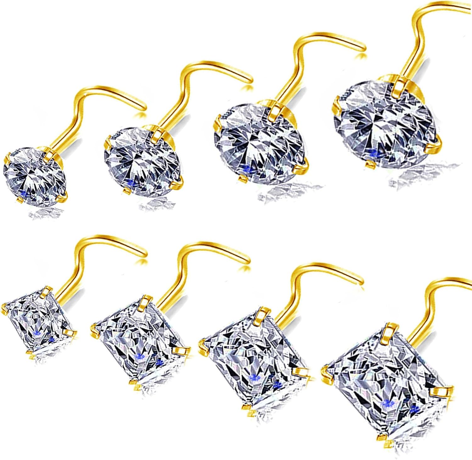 14k Gold Plated Nose Rings Studs for Women 316L Surgical Steel Nose Piercings 22g/20g/18g Gauges 1.5mm/2mm/2.5mm/3mm/3.5mm/4.5mm Sizes