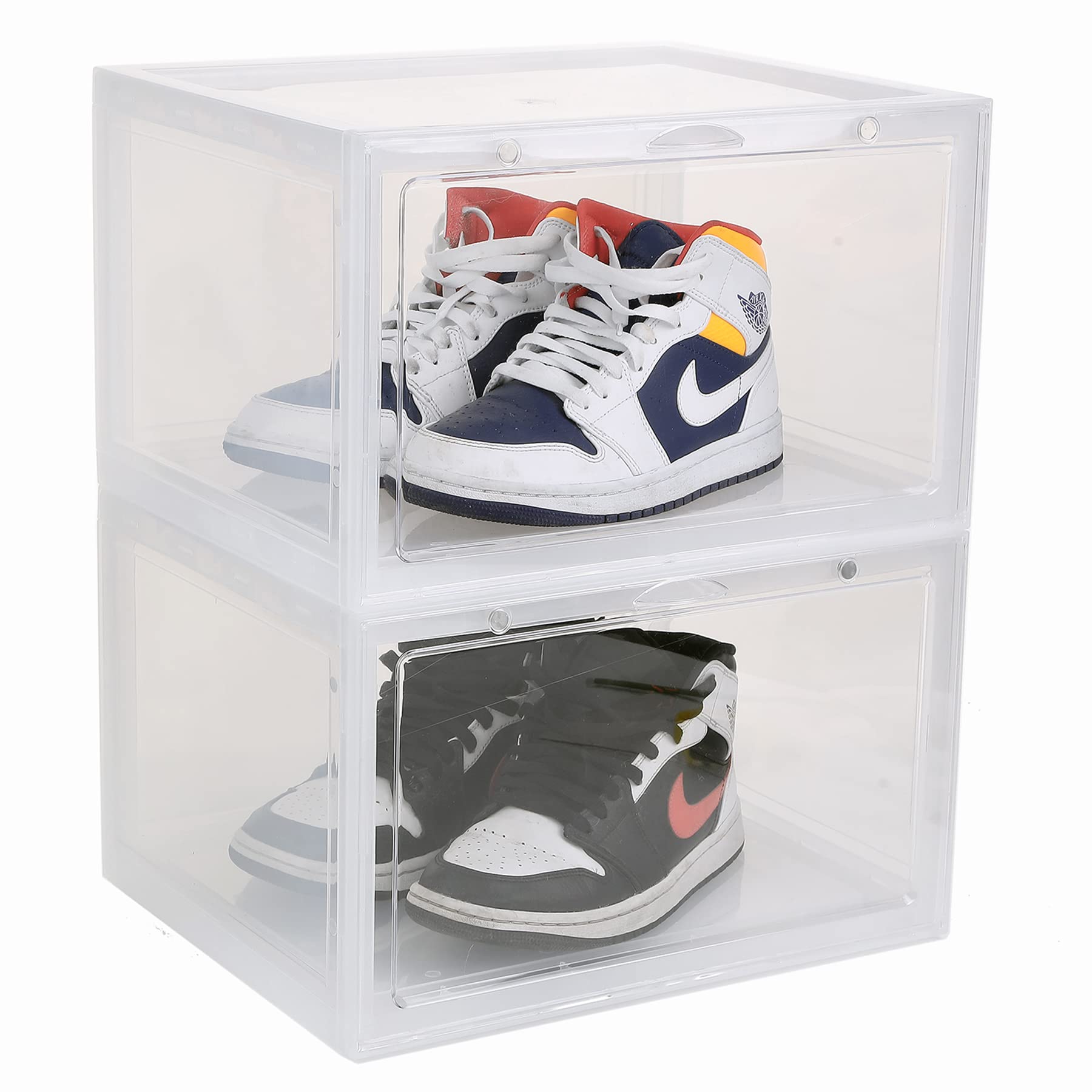 Mingerder 2 pack acrylic large clear shoe storage box magnetic door basketball shoe box dust-proof anti-oxidation shoe organizer box large size men's sneaker storage box (transparent)