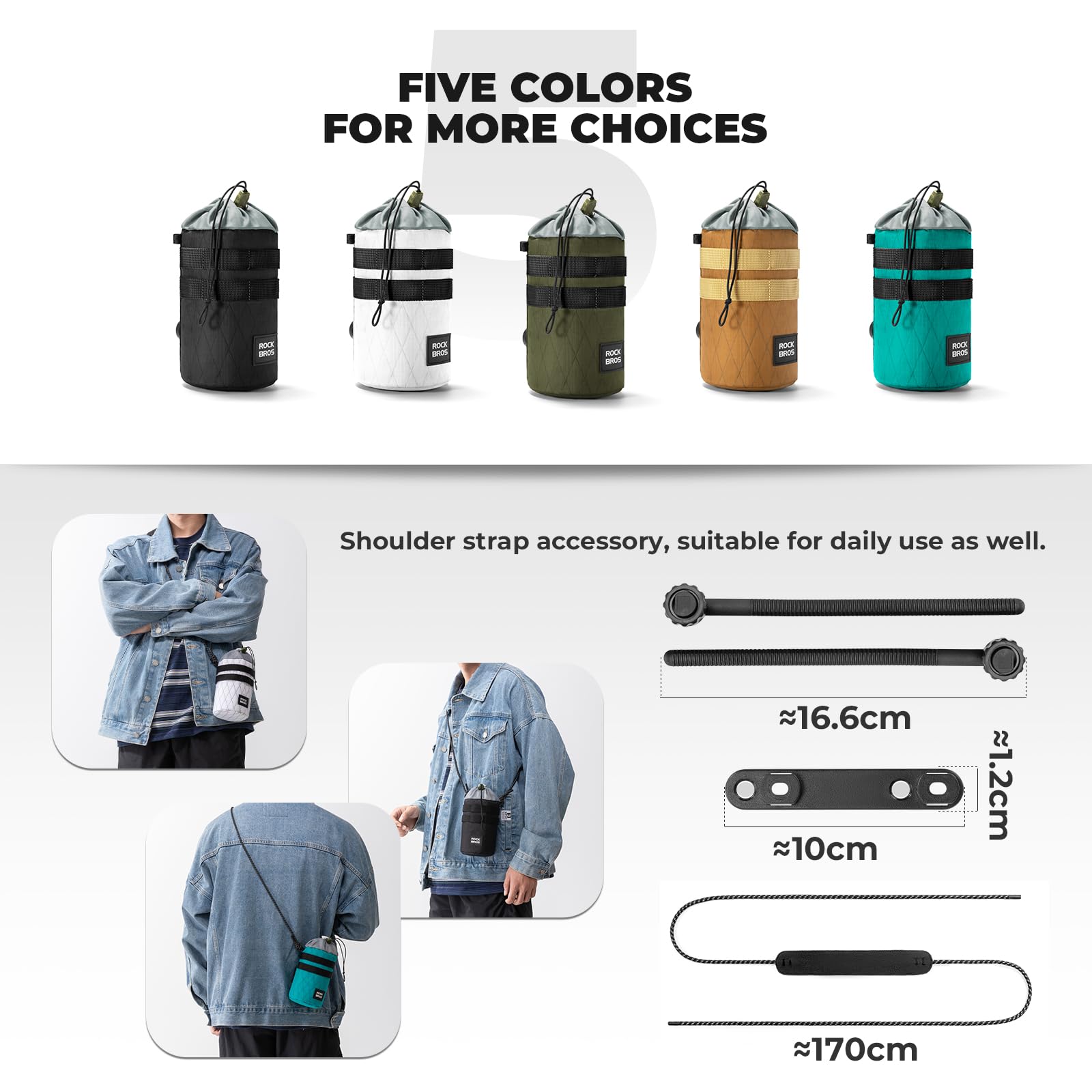 ROCKBROS Borsa per Bottiglie da Bicicletta, Borsa da Manubrio per Borraccia Bici, Portabottiglie Porta Borraccia Termico Regolabile, con Tracolla, per Bici Pieghevole e Scooter, 1,2L, Nero