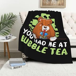 You Had Me at Bubble Tea Bear Cozy Flannel Blanket – Lightweight Yet Warm Blanket for Home Decor & Travel 40x60in
