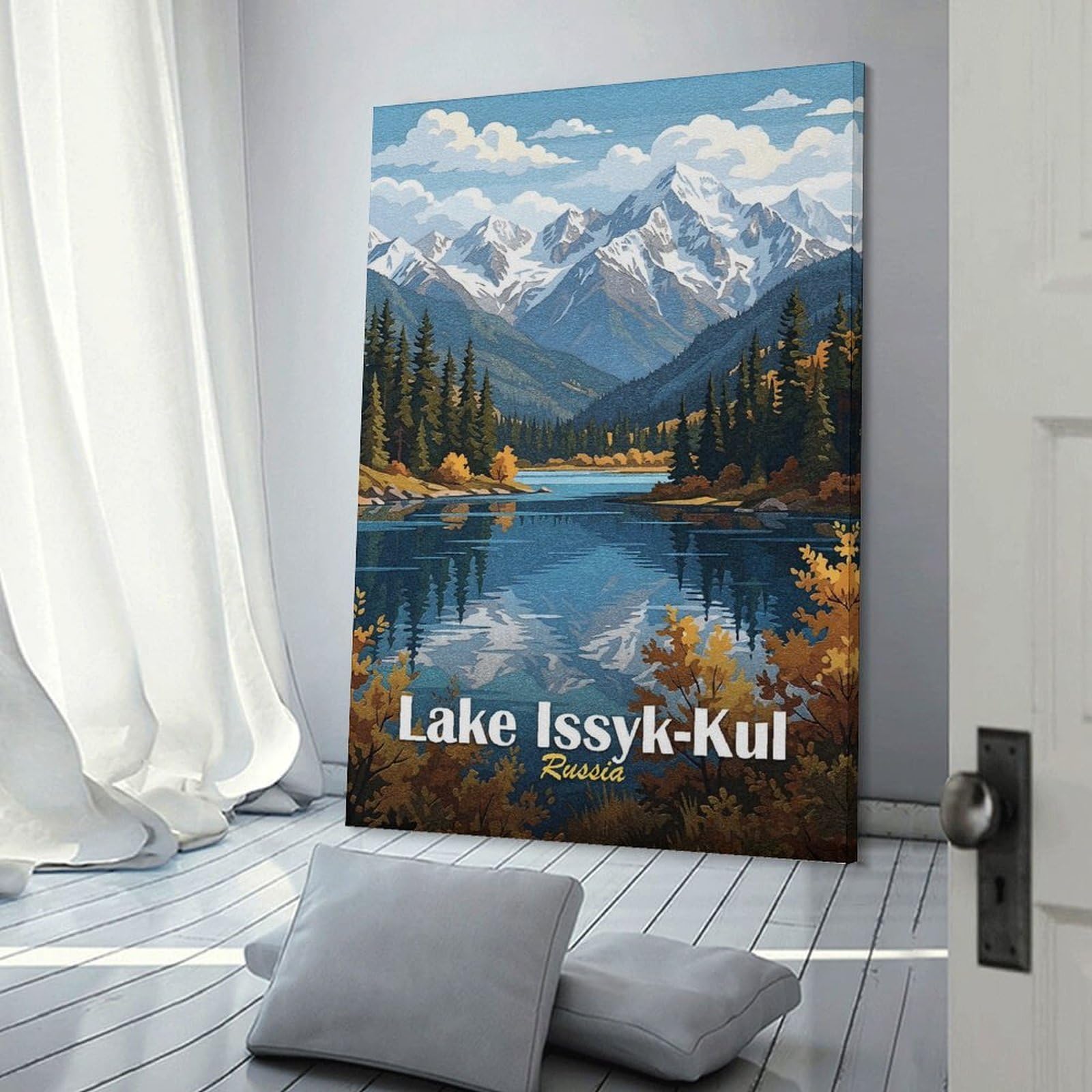 Junmoney Lake Issyk-Kul, Russia Landscape Art Wall Picture Print 24x36inch(60x90cm), for Lounge Decor, Offices Or Entryway Styling, A Flexible Wall Accent for Shared Spaces