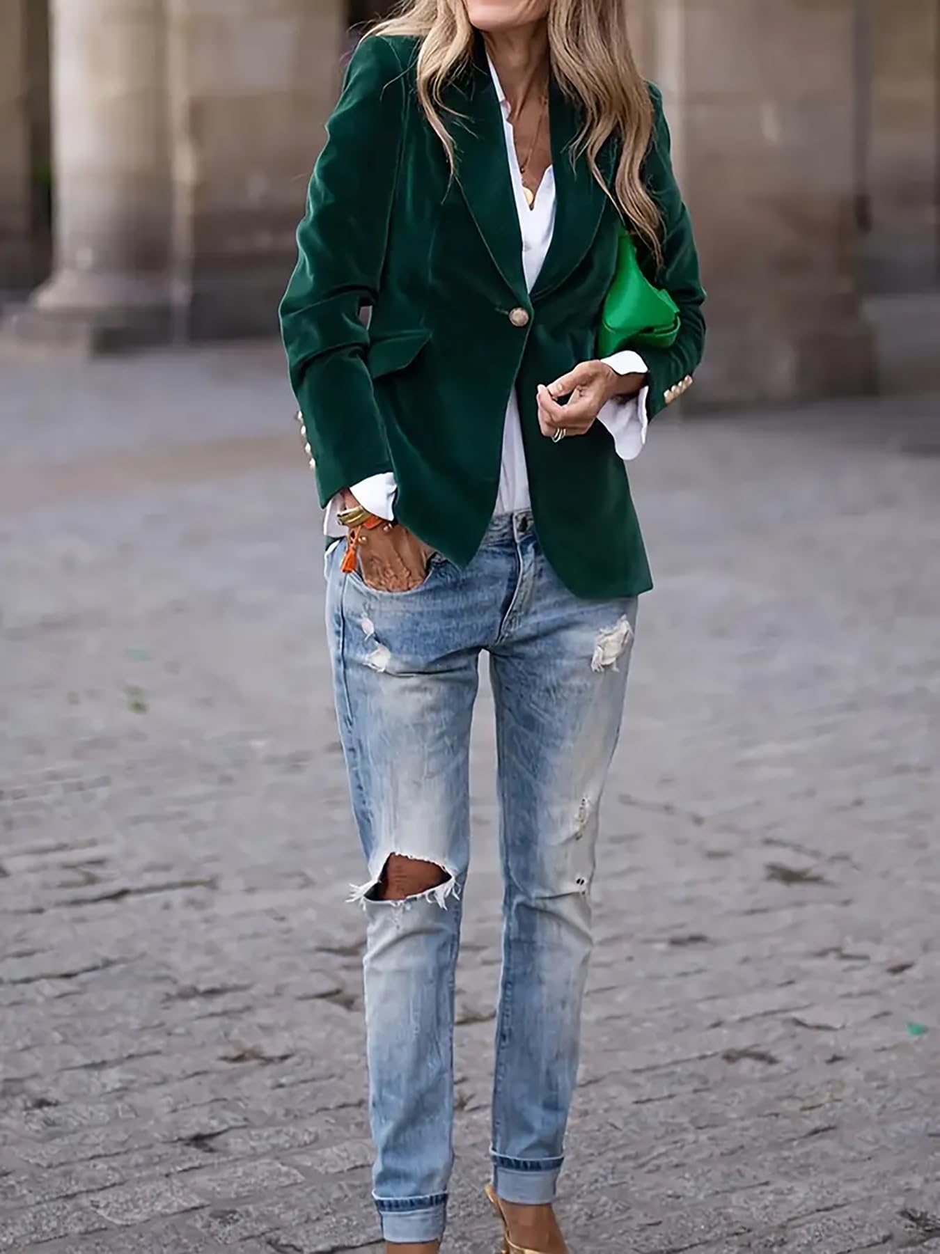Blazer Für Damen Damen Blazerjacke Aus Samt Mit 1 Knopf Vintage Langärmelig Revers Anzugmantel Solide Elegante Oberbekleidung Für Business Arbeit Und Büro Mit Taschen