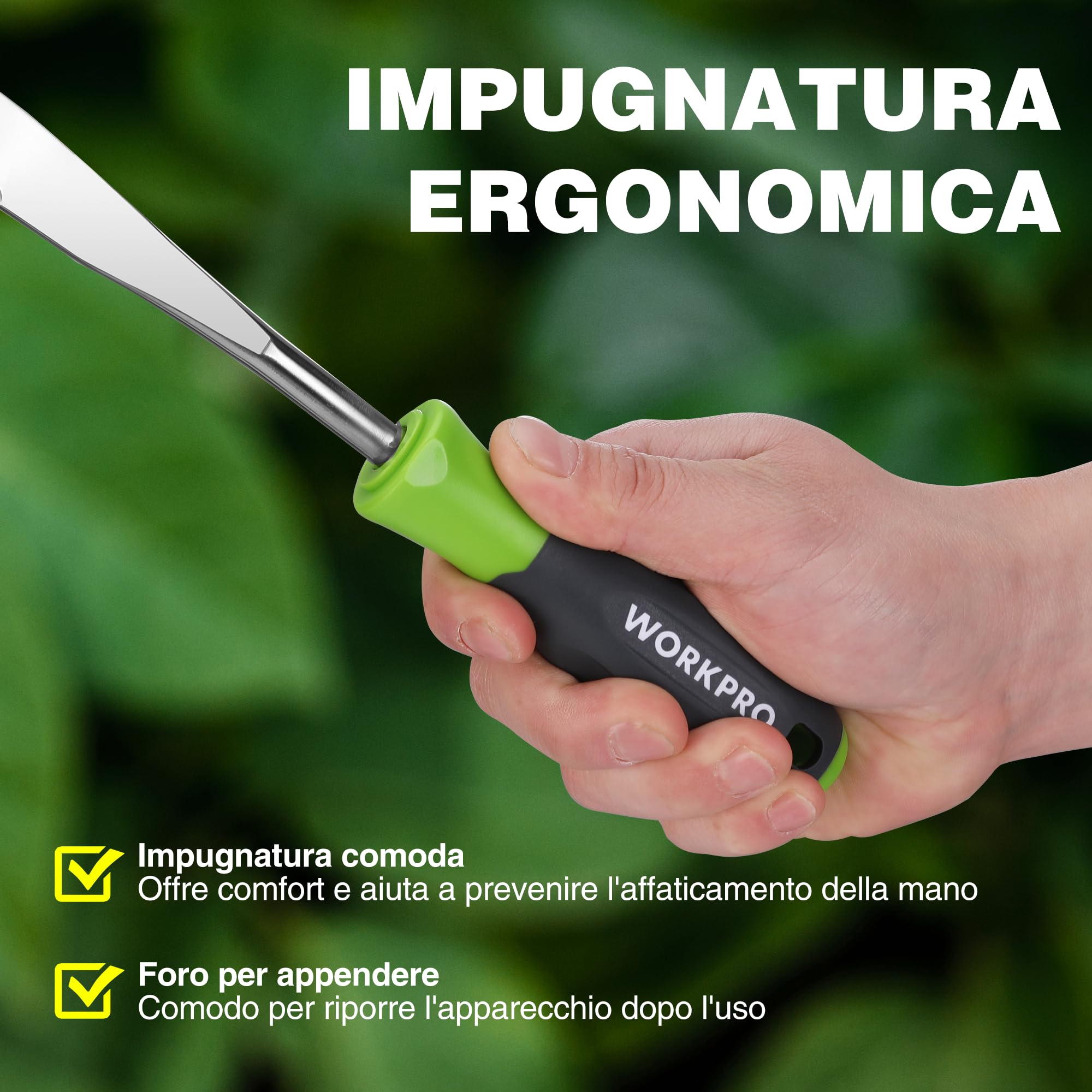 WORKPRO Estirpatore Erbacce Manuale, sarchiatore per erbacce con bordo seghettato, estirpatore erbacce da giardino per rimuovere muschio ed erbacce da 30,5 cm con manico