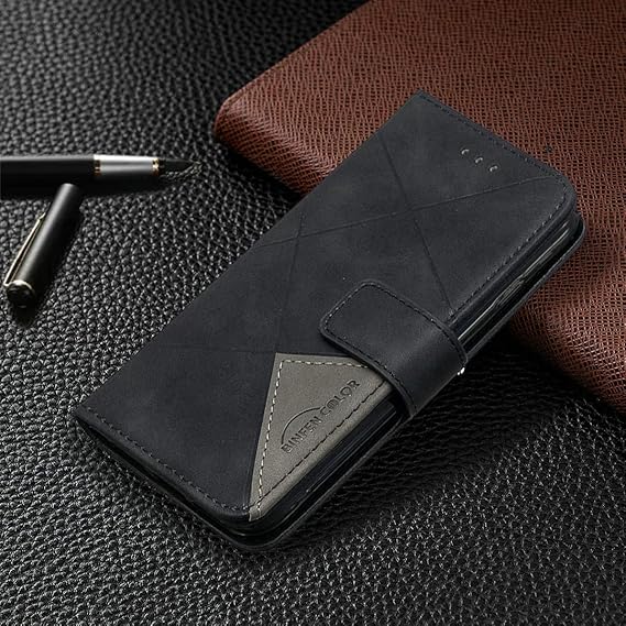 Aroepurt Case Compatible for Realme Note 60x Phone Case Cover [with Tempered Glass Screen Protector] Flip Stand Cover PU Leather Wallet Case Black