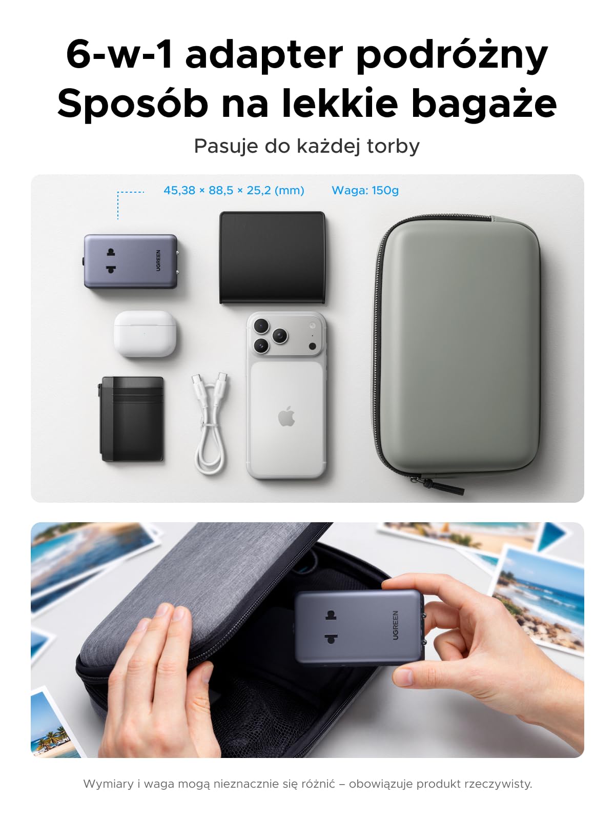 UGREEN Zasilacz podróżny 45 W, 6 w 1 z 2 USB C, 2 USB A i 2 AC | Międzynarodowe adaptery Typ I/A/C/G do EU/UK/US/AU, uniwersalne, kompaktowe i bezpieczne w podróży i na wakacjach