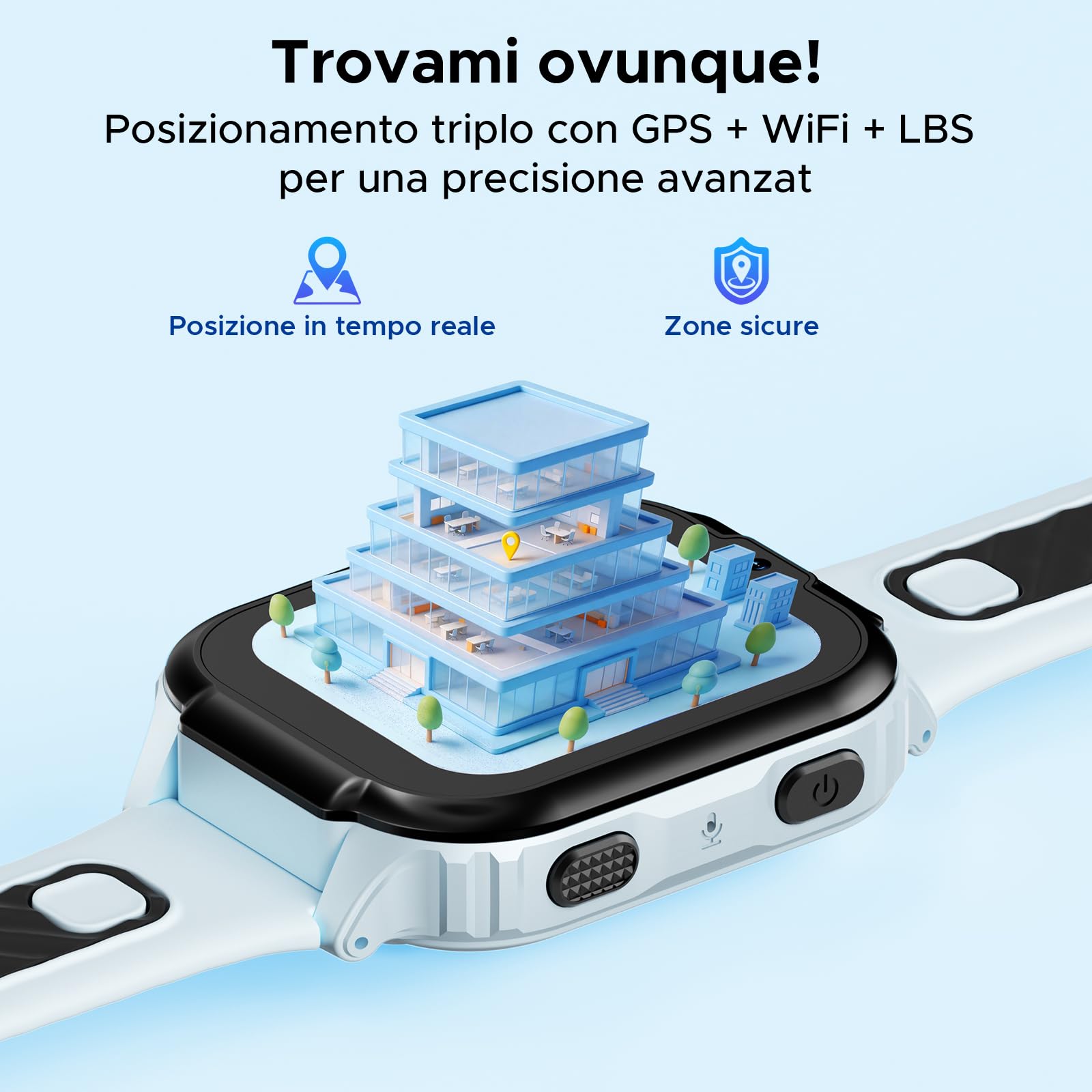 ANYSCENES1-Azzurro Smartwatch bambini 4G, Videocall HD, Dynamic Island, GPS triplo, Recinto elettronico, Modalità classe, IPX7, 5 giorni