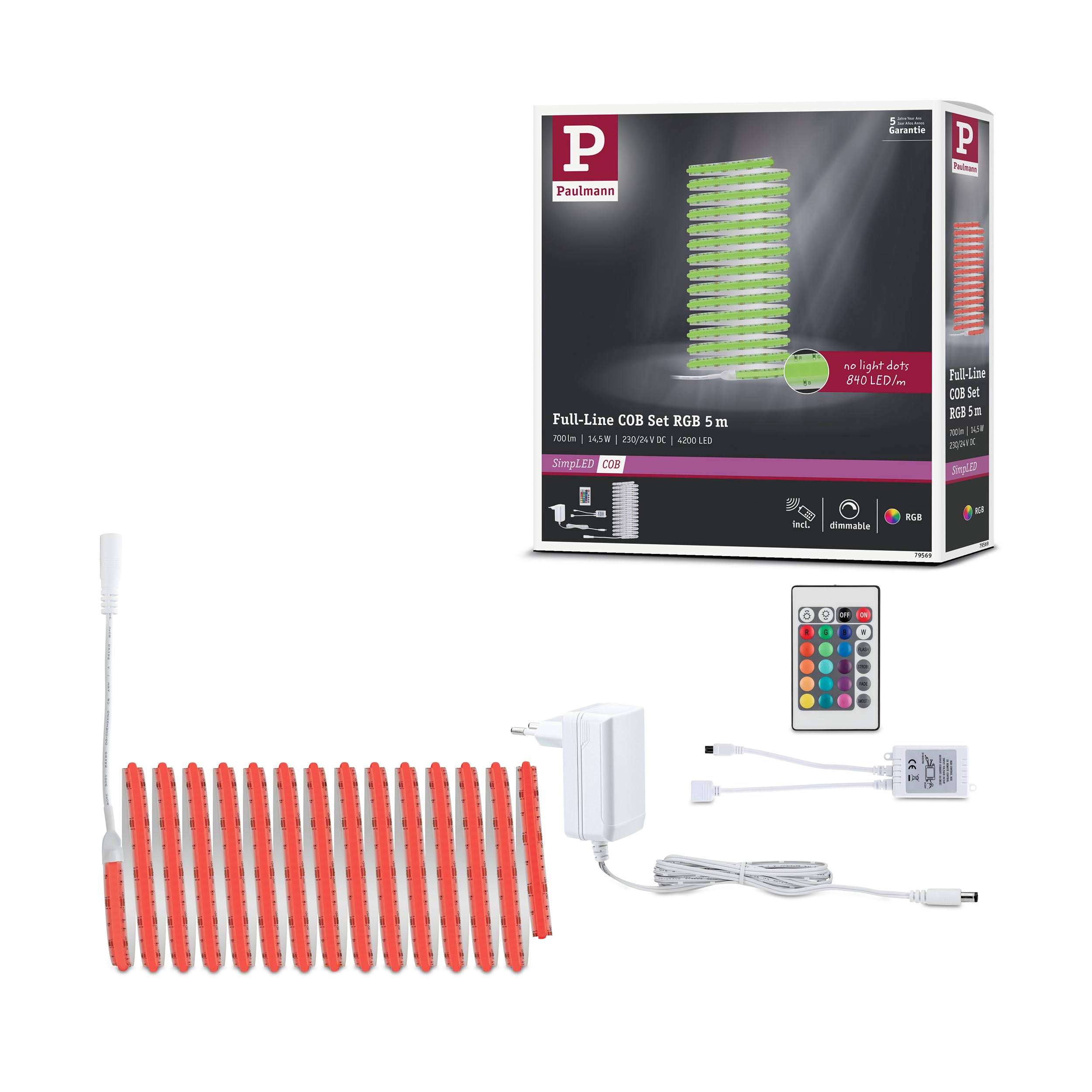 Paulmann SimpLED LED Strip Full-Line COB Komplettset 5m 14,5W 140lm/m 840 LEDs/m RGB 24VA 79569