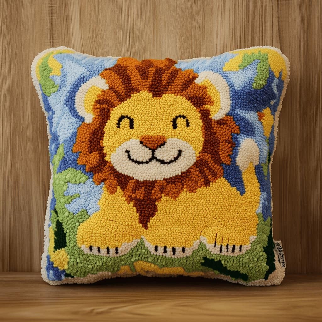 Kitquiver Latch Hook Rug Kits for Adults Lion DIY Latch Hook Cushion Cross-Stitch Embroidery Cushion Cover for Home Sofa Decoration 17X17 in.