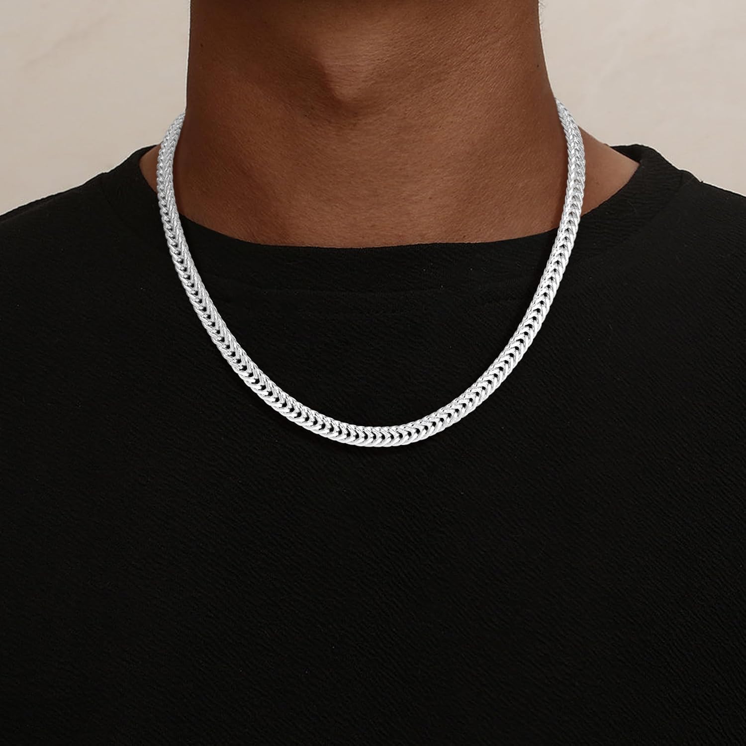 HIMSTORY Silver Chain for Men, 925 Sterling Silver Over 4.5/7mm Foxtail Chain Necklace for Men Jewelry Diamond Cut Mens Chains Gifts for Husband Father Boyfriends 18 20 22 24 26 Inch