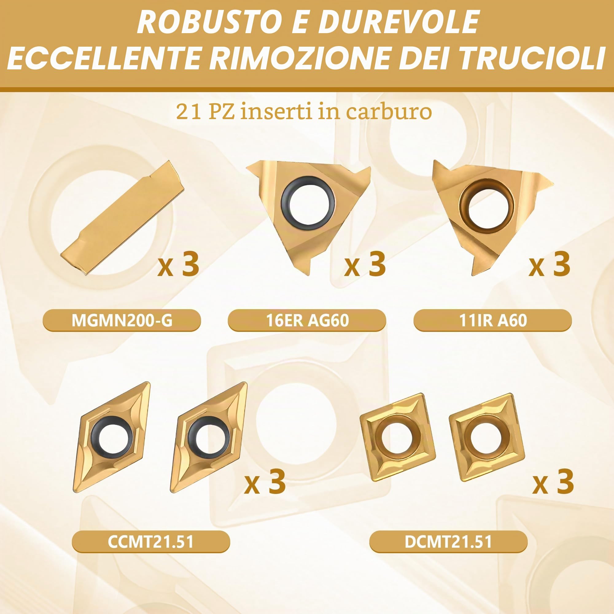VerRich Kit di 28 utensili per tornitura indicizzabili, gambo da 1/2 "12 mm, barra di alesatura in metallo con 21 inserti in carburo per alesatura, taglio, scanalatura, tornitura filettatura