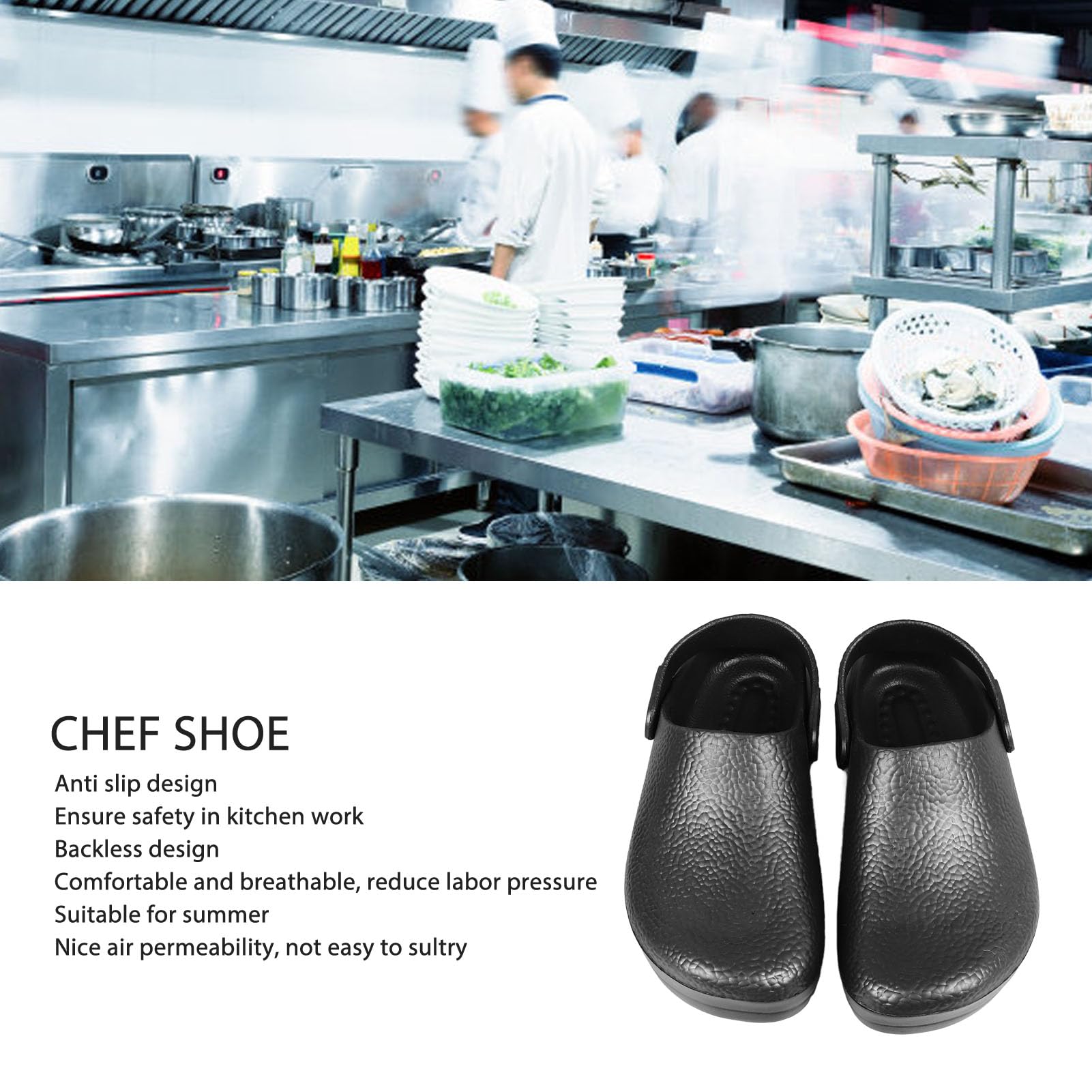 HEEPDD Slip Design, Backless Shoes for Summer Breathability and Comfortable Chef Shoes (41) Black