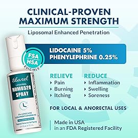 Ebanel 10-Pack 5% Lidocaine Spray Pain Relief Numb520 Burn Itch Relief Numbing Spray for Skin, Topical Anesthetic Postpartum Hemorrhoid Treatment with Phenylephrine for Local and Anorectal Uses