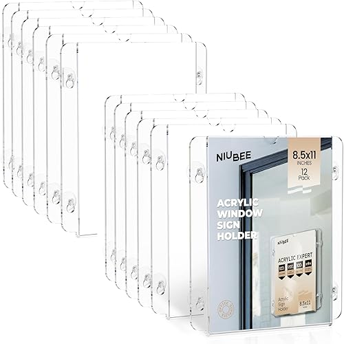 NIUBEE Soporte acrílico para letrero de ventana de 8.5 x 11 pulgadas con 4 ventosas para montaje en pared de ventana de vidrio, exhibición de