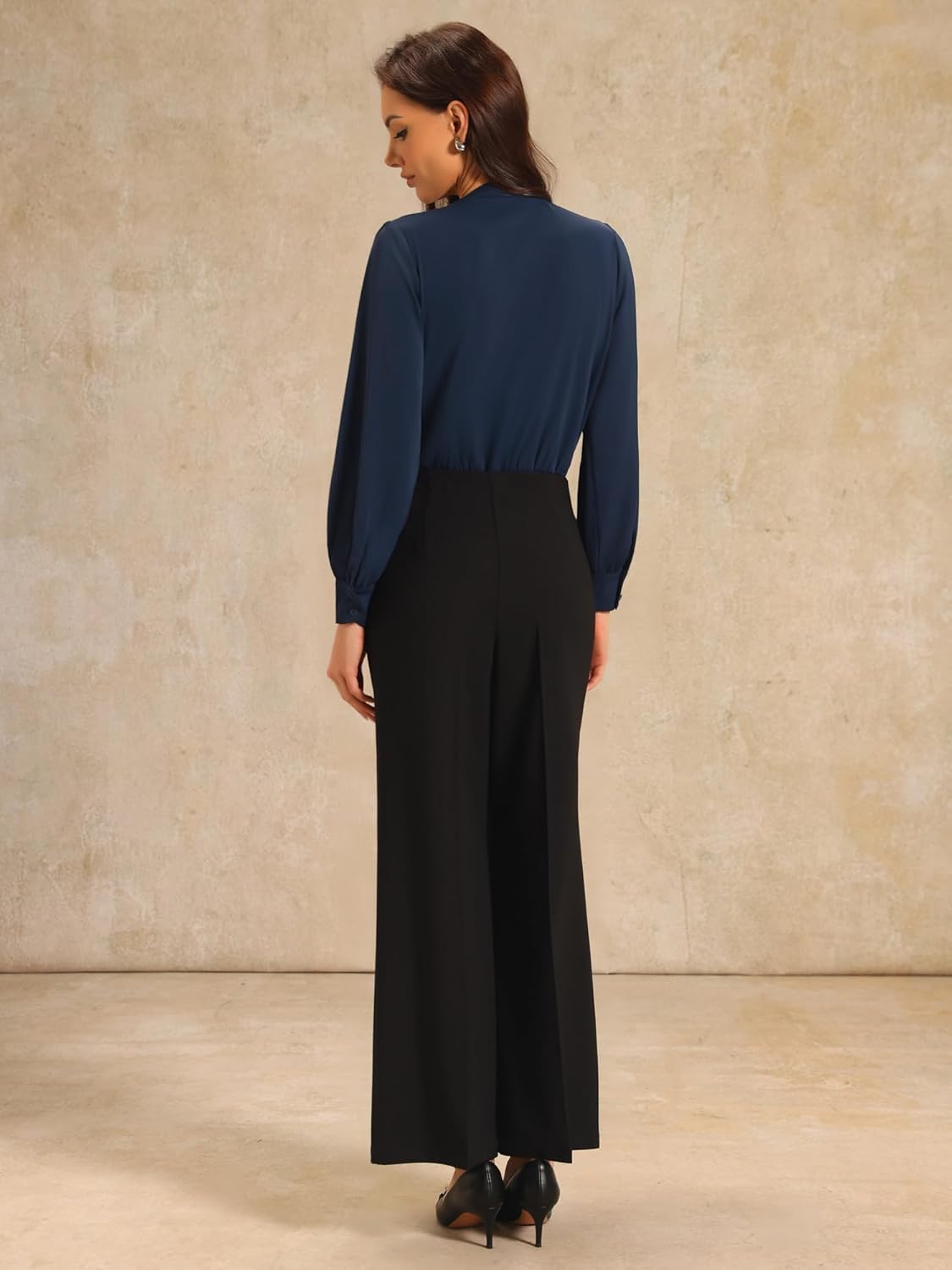 Women's Button Down Bodysuit Long Sleeve V Neck Classic Business Work Shirt Top - Image 5