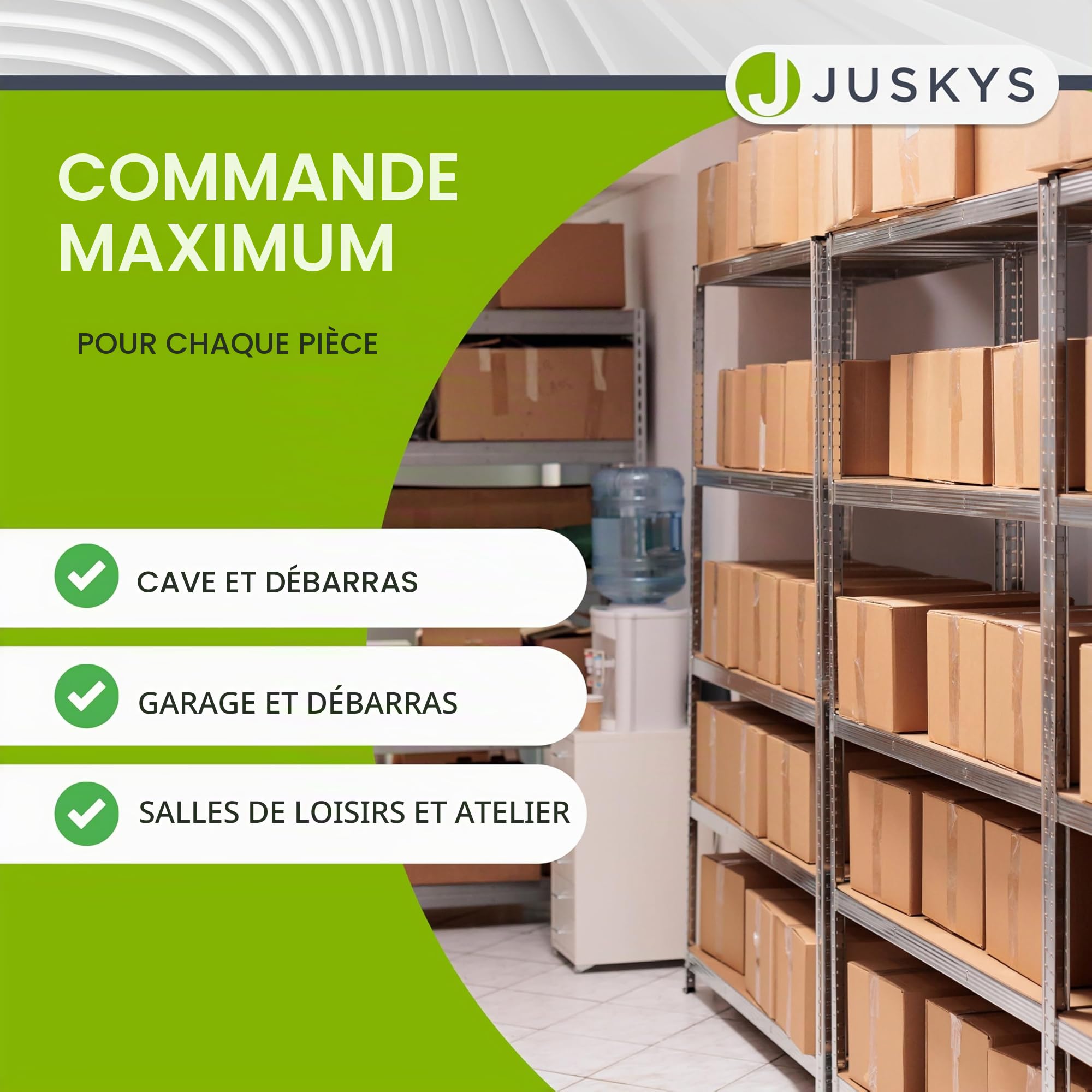 Juskys système de 3 étagères Basic| 1 étagère d'angle et 2 étagères de Stockage | 15 Planches en Bois MDF | 2 625 kg | Étagères pour Charges Lourdes étagère de Stockage étagère de Cave (argenté)