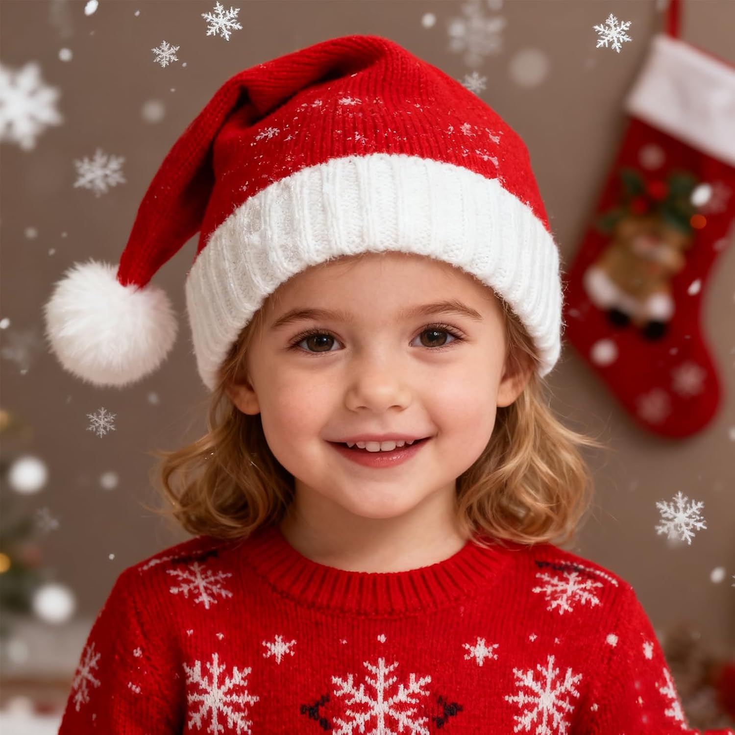Baby Santa Hat Christmas Knit Santa Hat Kids Knitted Beanie for Infant Toddler 0 to 3 Years Old for New Year Festive Holiday Party Winter