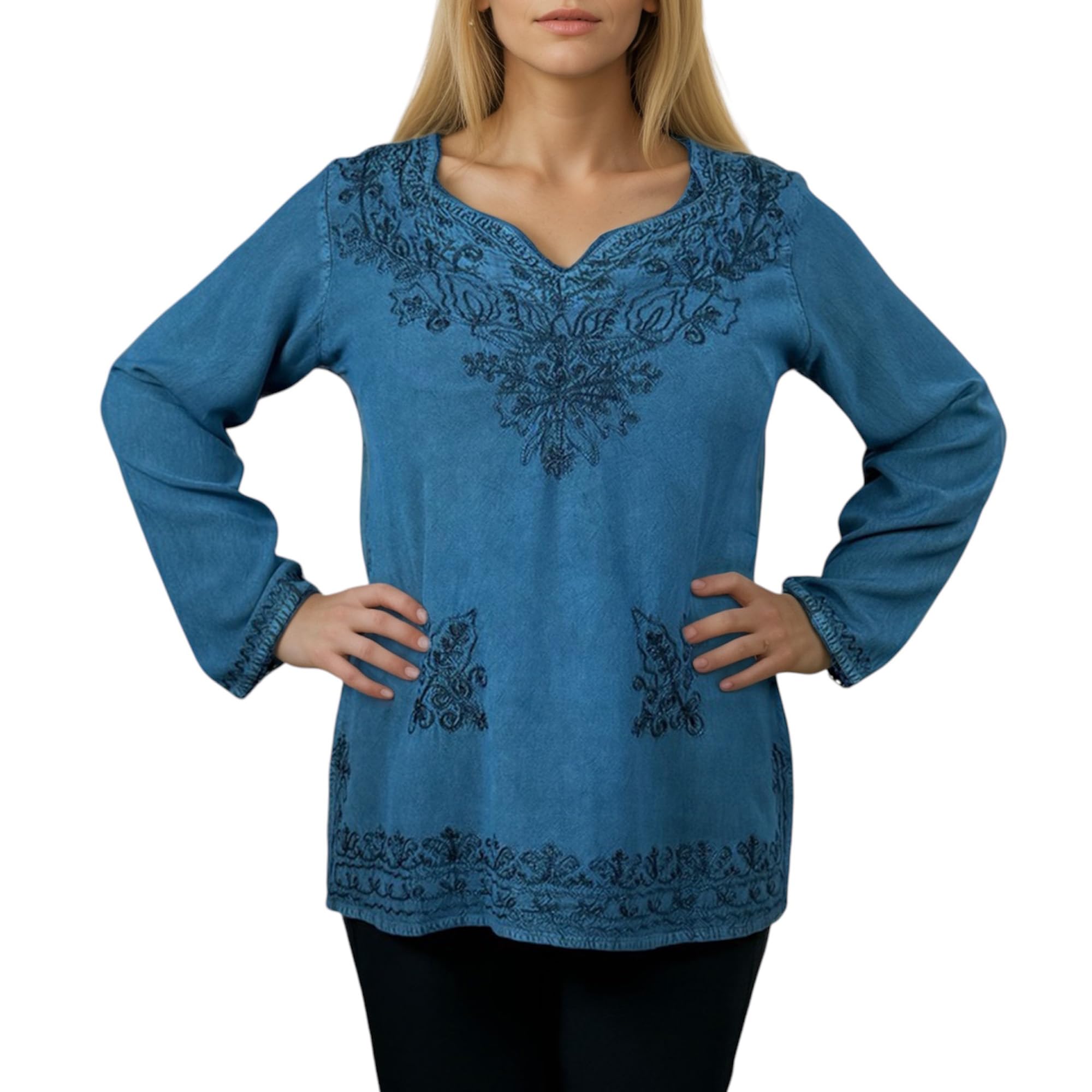 Agan Traders 2025 Spring Long Sleeve Embroidered Blouses - Medieval Bohemian Fall Tops - Vintage Tunic Women's Blouses Kurta